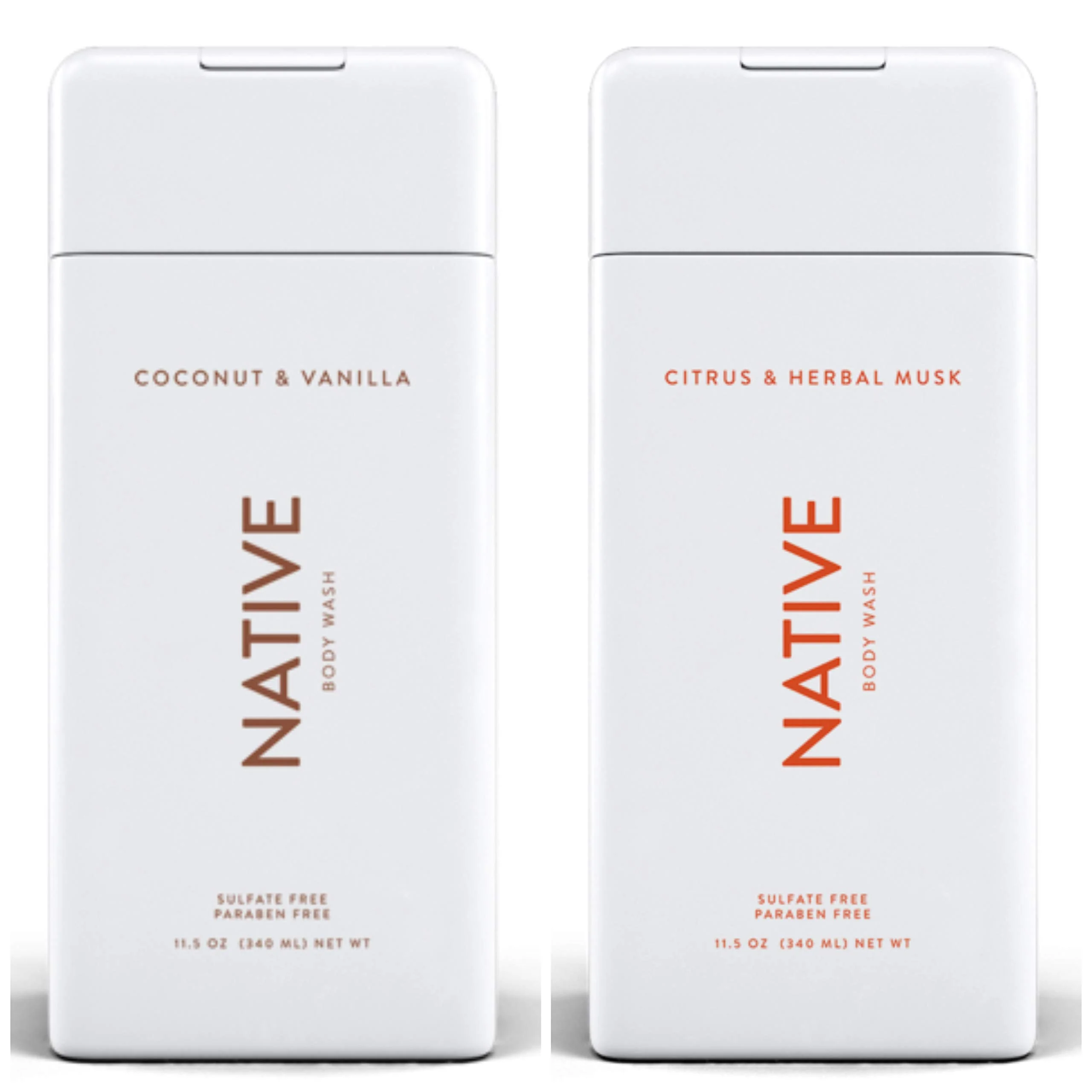 Expertly Made Birsppy Native Body Wash Bundle - Coconut and Vanilla Citrus and Herbal Musk - 11.5 oz 340ml Each Comfortable