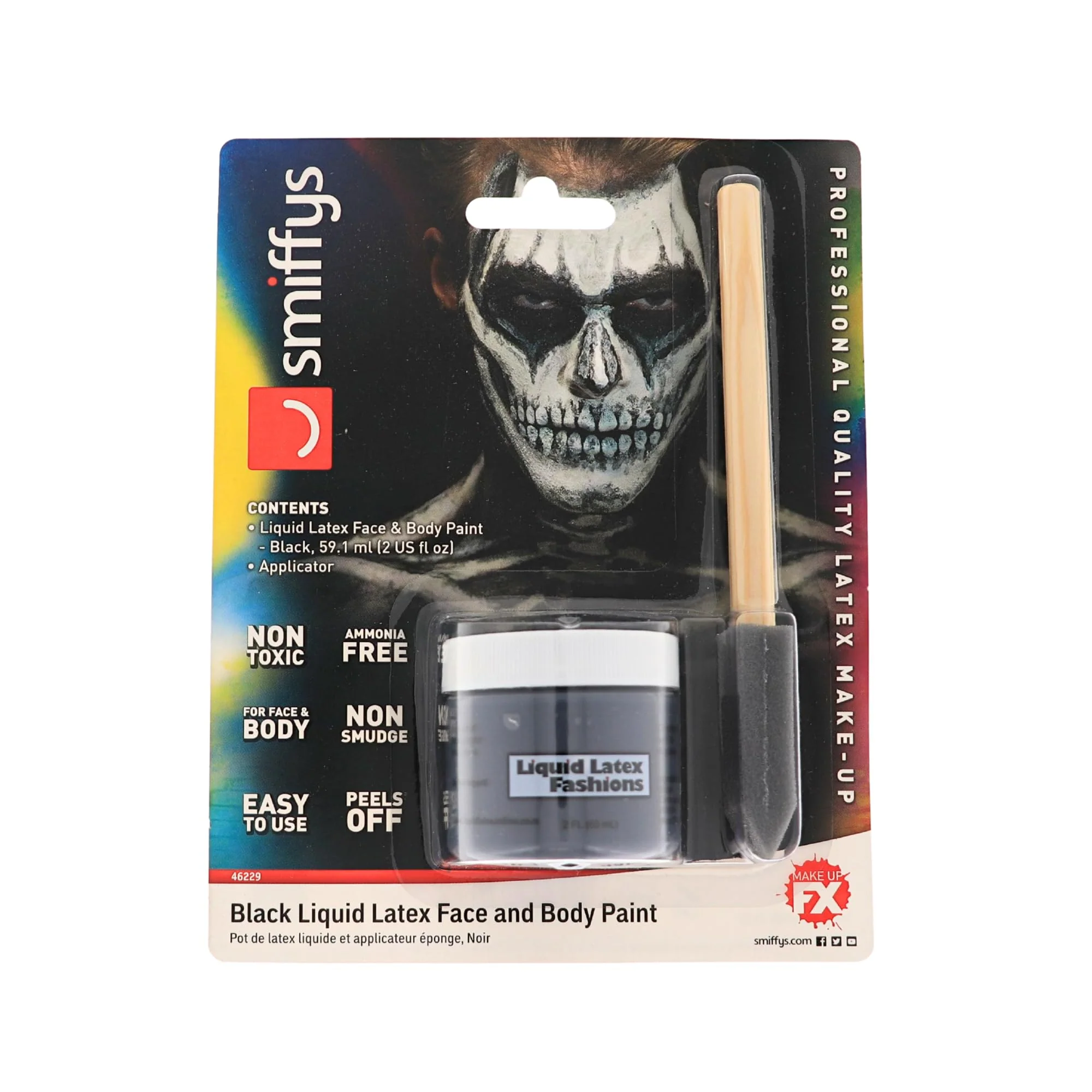 Contemporary Black Liquid Latex Face and Body Paint with brush - 2 fl oz Ammonia No Odor Skeleton Special Effects Art Theater Parties Cosplays Modern