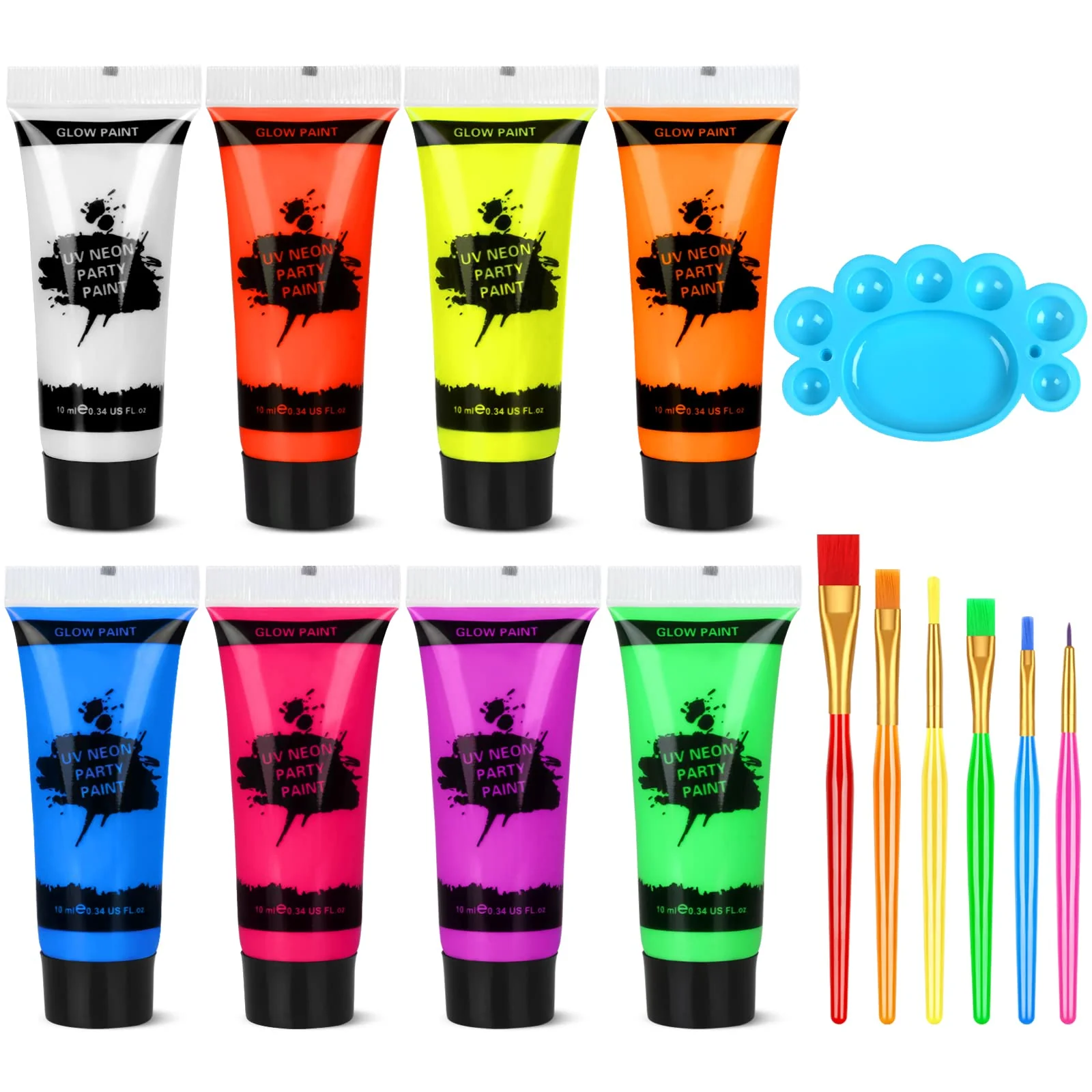 Comfortable Blacklight Neon Face and Body Paint 8 Tubes 0.34oz Glow in the Dark Body Paints Neon Fluorescent Glow in Dark Party Supplies 10ml .… Optimized
