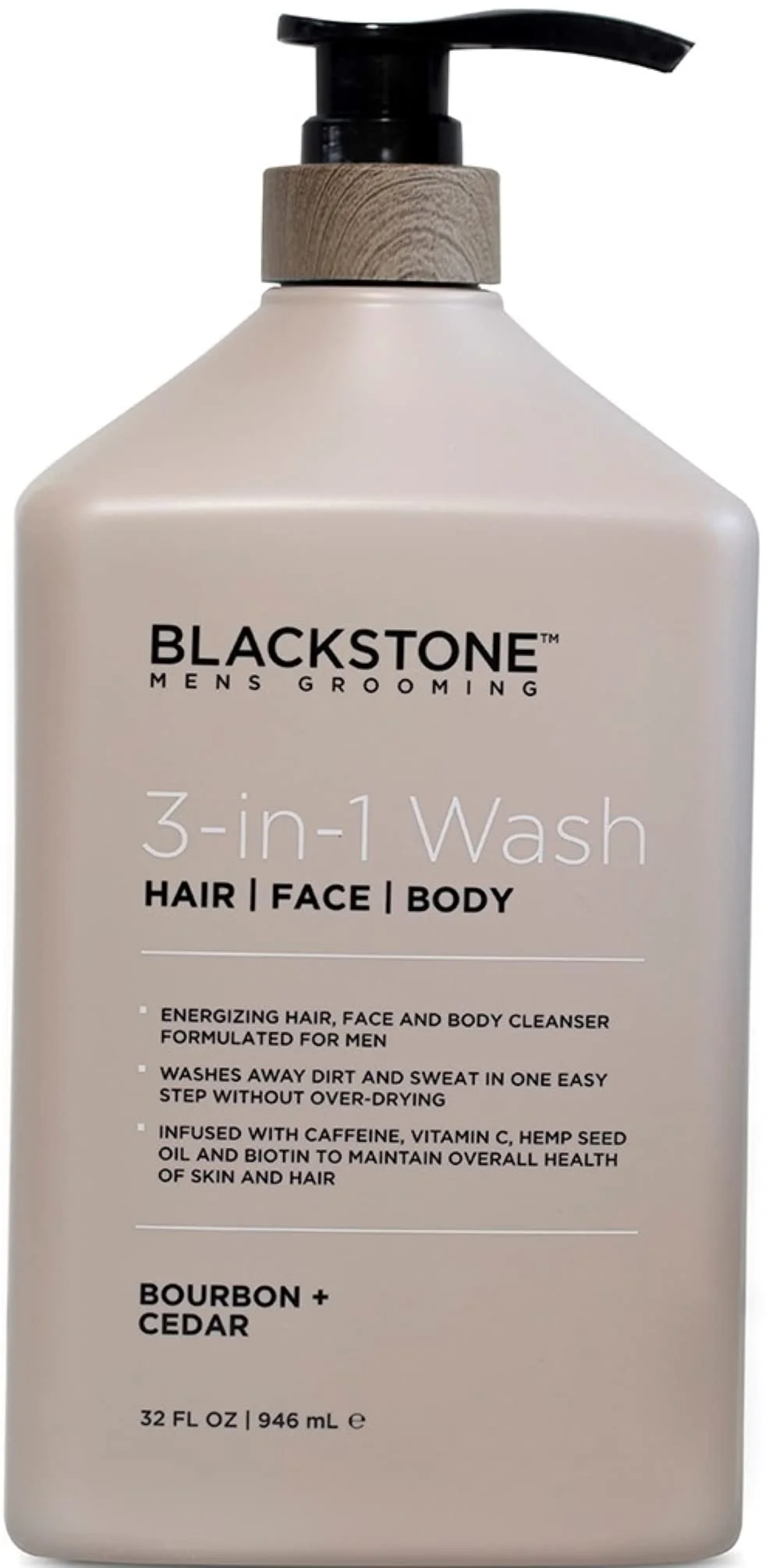 Easy-to-Use Blackstone 3-in-1 Wash for Men Cleanses Conditions Hair Body Face For All Skin Hair Types With Caffeine Vitamin C Hemp Seed Oil Specialty