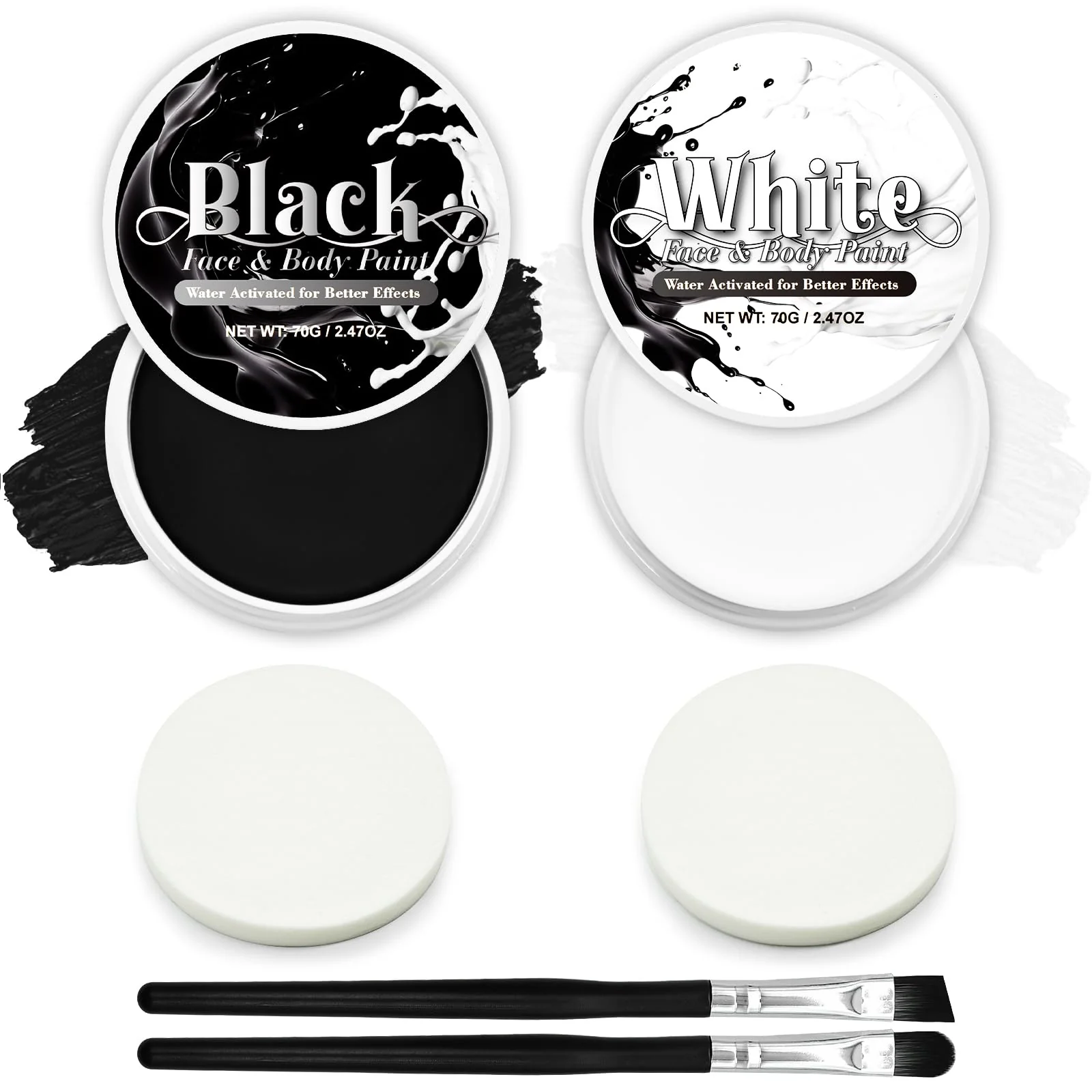 Functional Black White Face Paint Set 2.47 oz Each - Professional High Pigment Oil-Based Makeup Kit for Halloween SFX Clown Joker Skeleton Cosplay - Body Recyclable