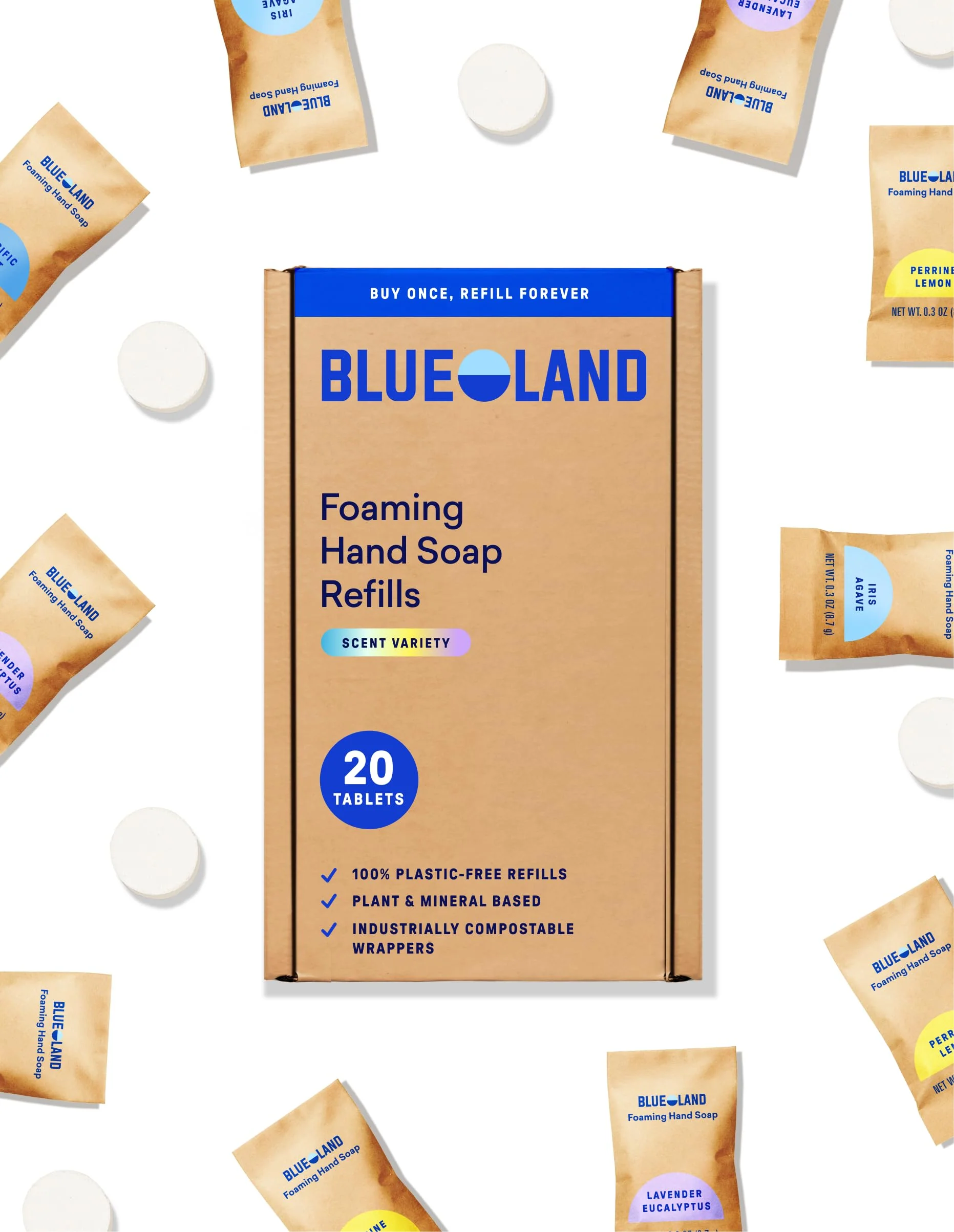 Next-Generation BLUELAND Foaming Hand Soap Refill Tablets 20-Pack Variety Pack Scents Eco Friendly Cleaning Products 20 x 9 Fl oz Unique
