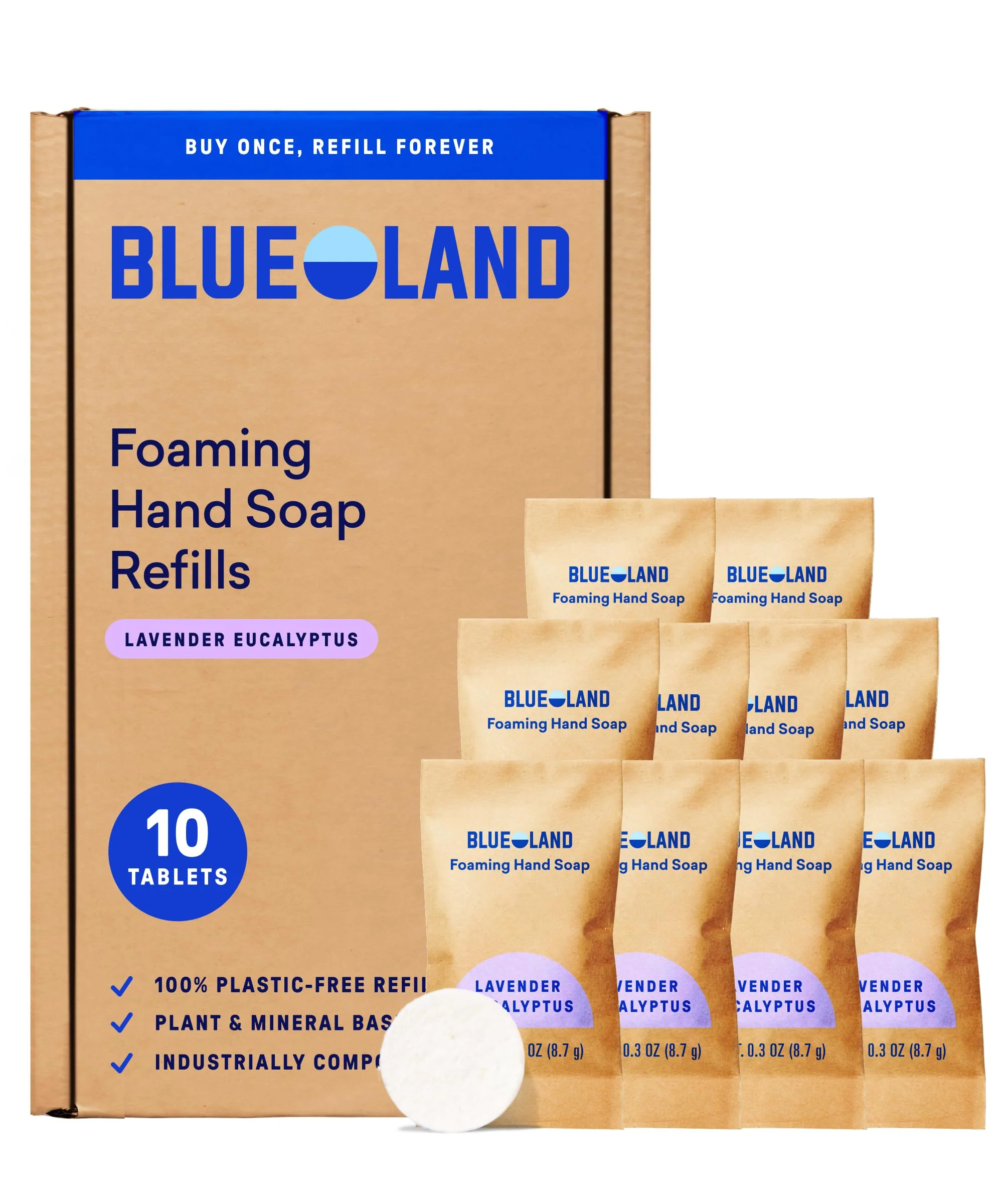Advanced BLUELAND Foaming Hand Soap Refill Tablets 10-Pack Lavender Eucalyptus Scent Eco Friendly Cleaning Products 10 x 9 Fl oz Refined