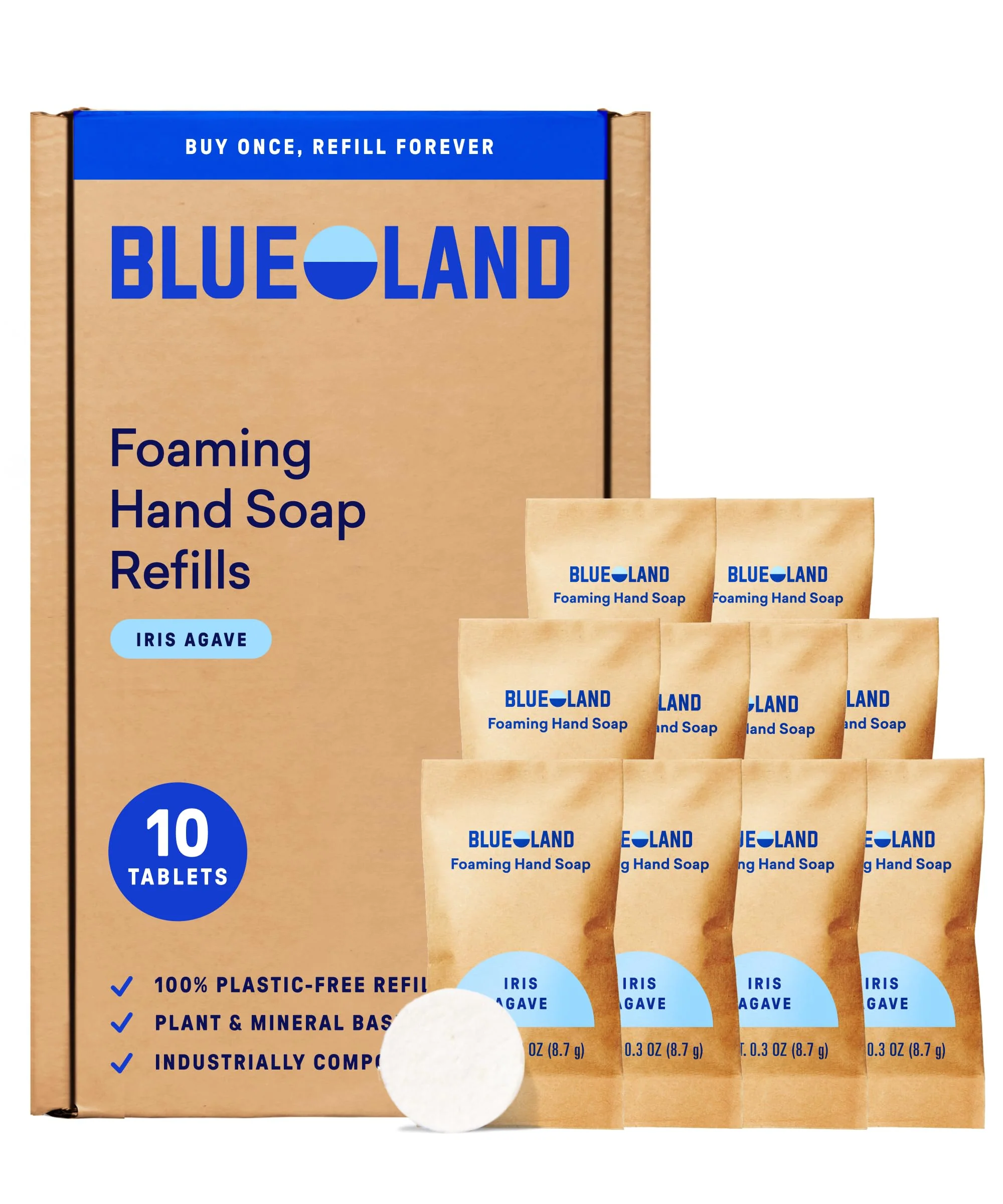 High-End BLUELAND Foaming Hand Soap Refill Tablets 10-Pack Iris Agave Scent Eco Friendly Cleaning Products 10 x 9 Fl oz Fine Crafted