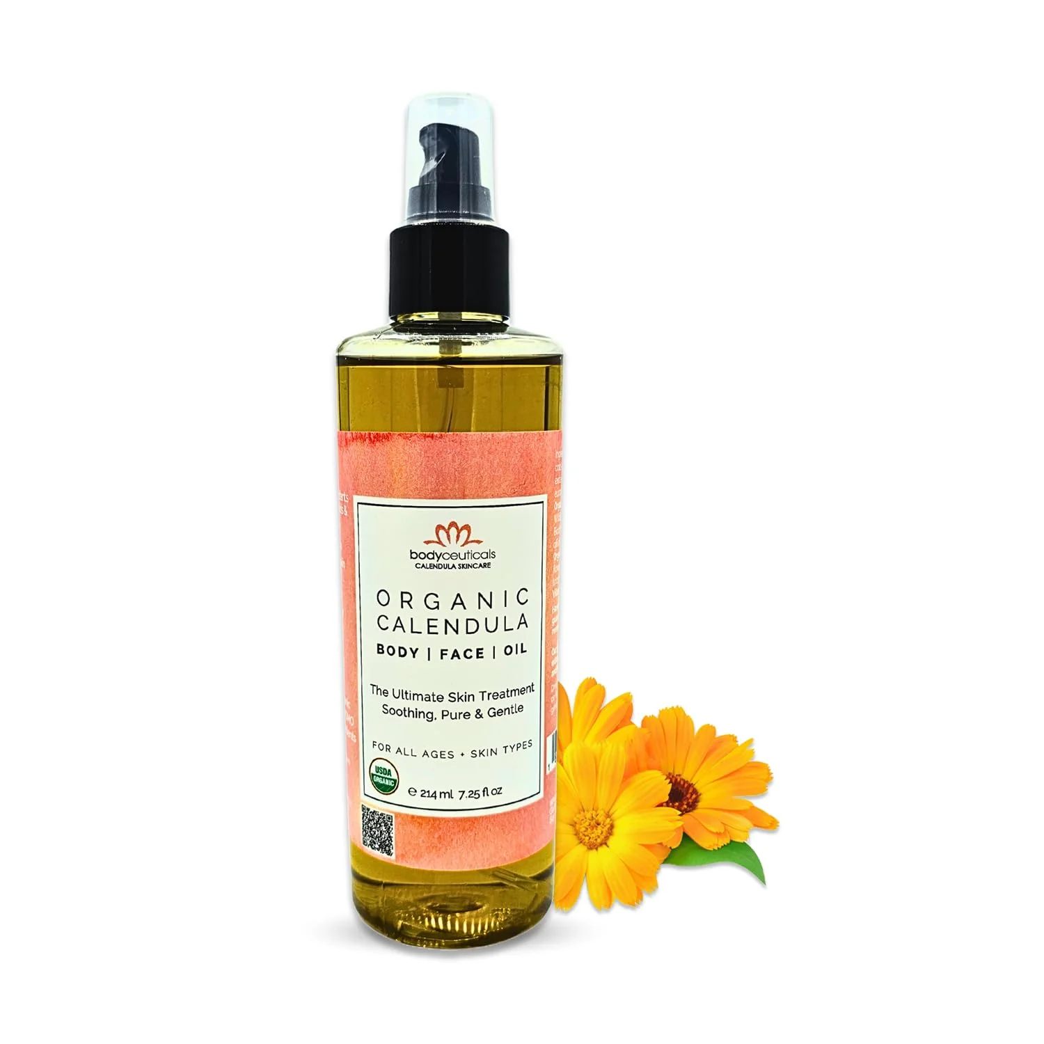 Powerful Bodyceuticals Organic Calendula Oil Skincare Extract with Fresh Calendula Flowers and Olive Moisturizing and Repairing Vegan Non-GMO Kosher Convenient