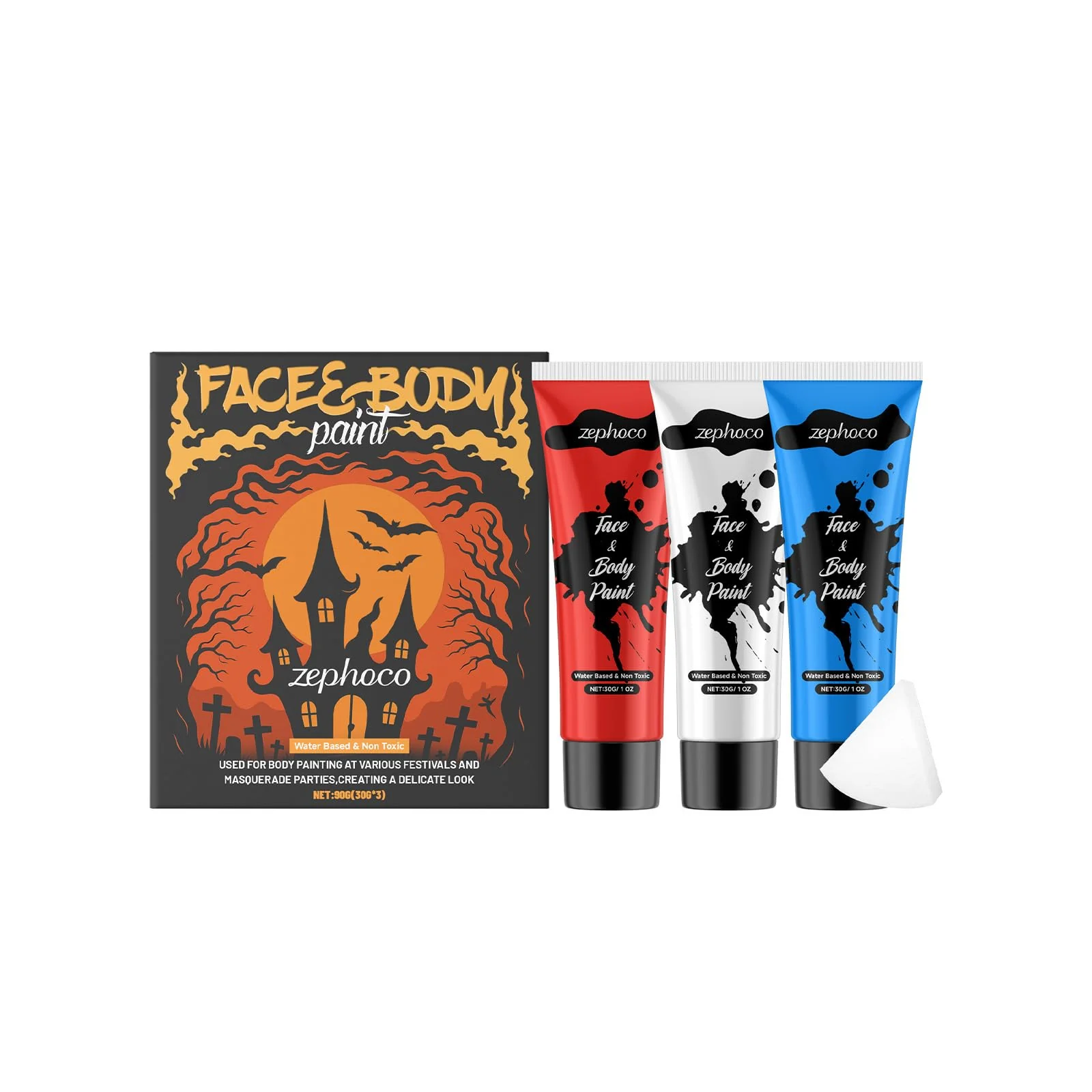 Fine Crafted bobojuju Red White Blue Face Body Paint Set 30g×3 Water-Based High Pigment Makeup Safe for Sensitive Skin for Halloween SFX Cosplay Clown Fast