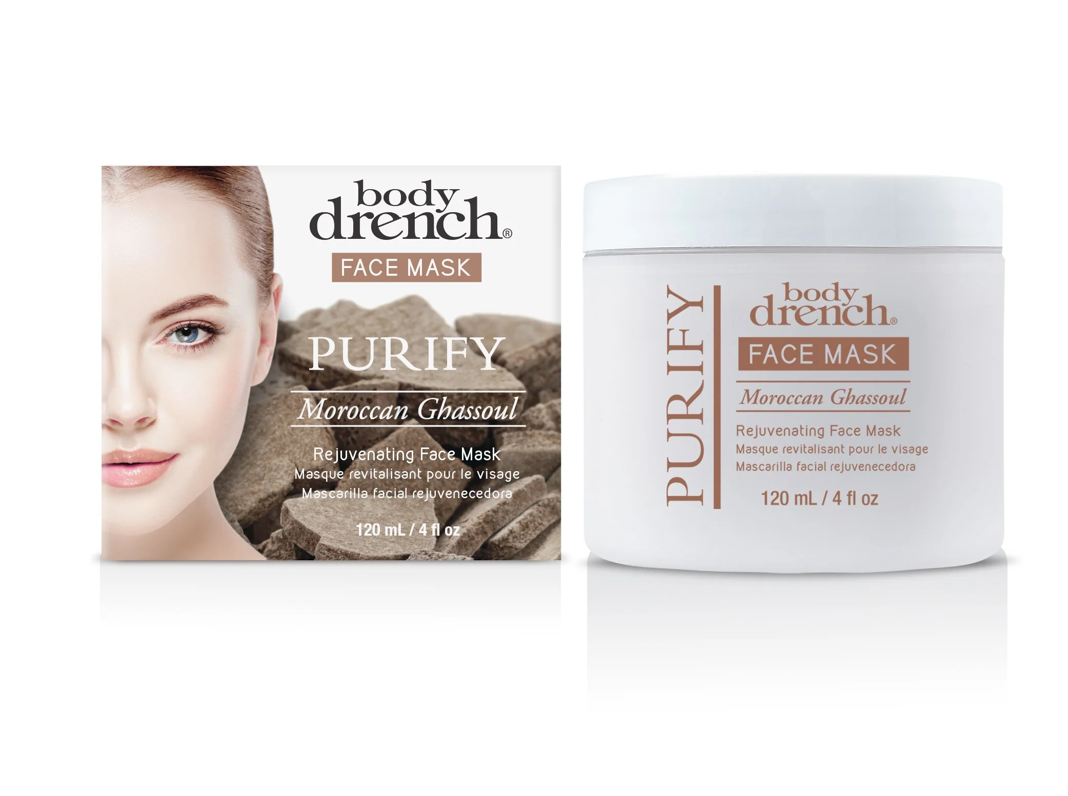 Trendy Body Drench Purify Moroccan Ghassoul Rejuvenating Face Mask 4 oz Environmentally Friendly