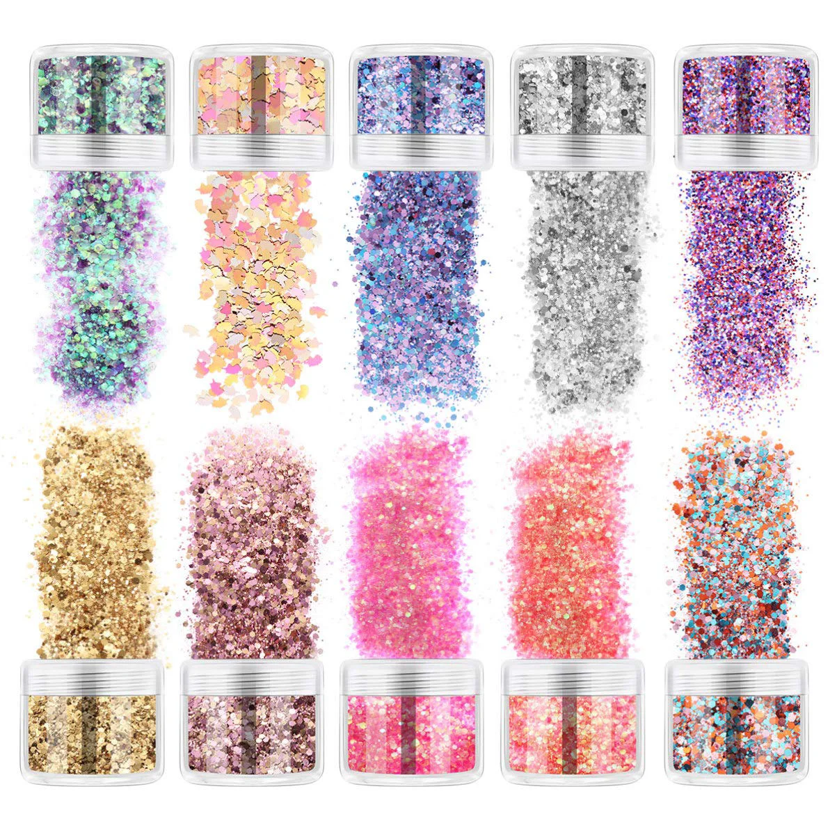 Carefully Designed Body Glitter Holographic Chunky Glitter 10 Colors Sequins for Festival Halloween Party Makeup Unicorn and Hexagons Shaped 10ml Secure