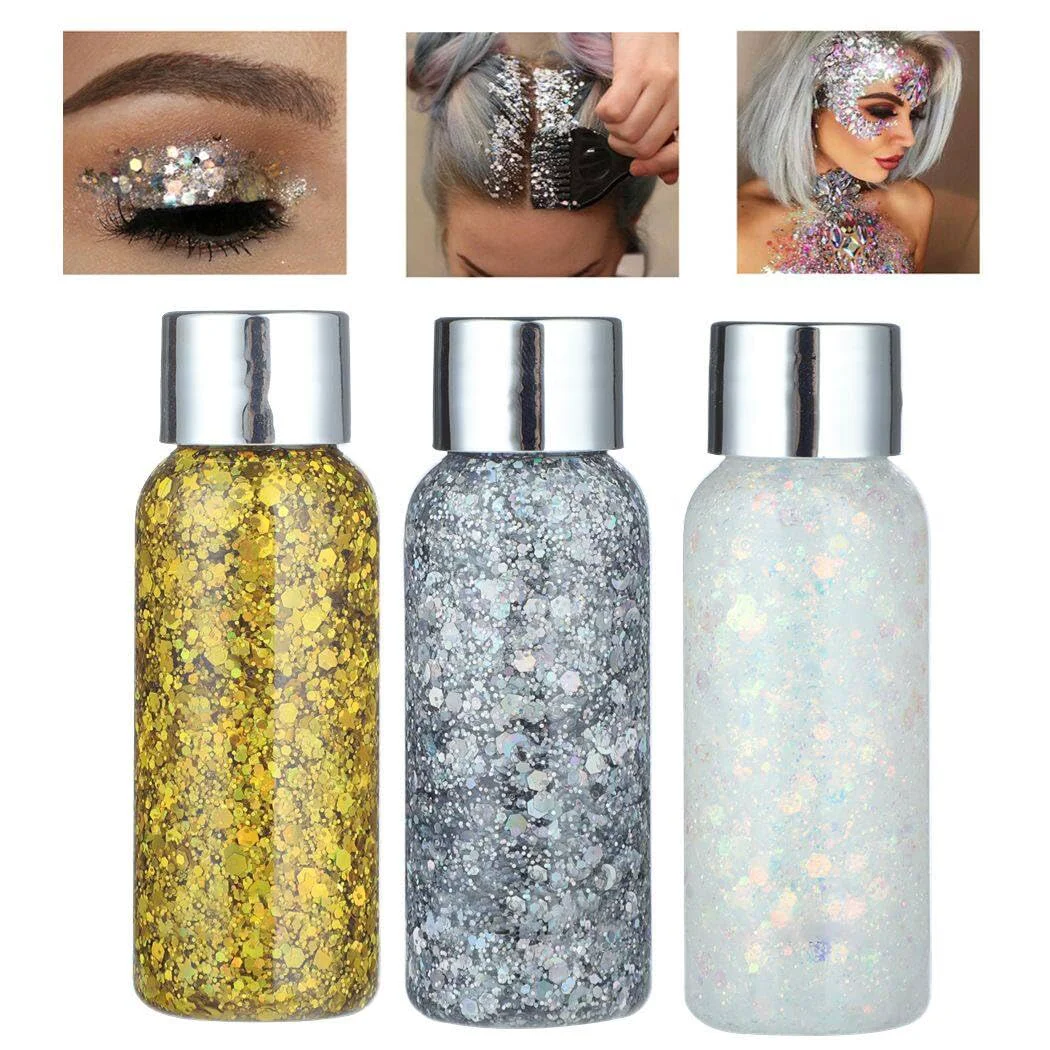 Premium Material BOSREROY 3 Pack Holographic Glitter Body Gel - Liquid Sequin Sparkle for Festive Occasions Healthy