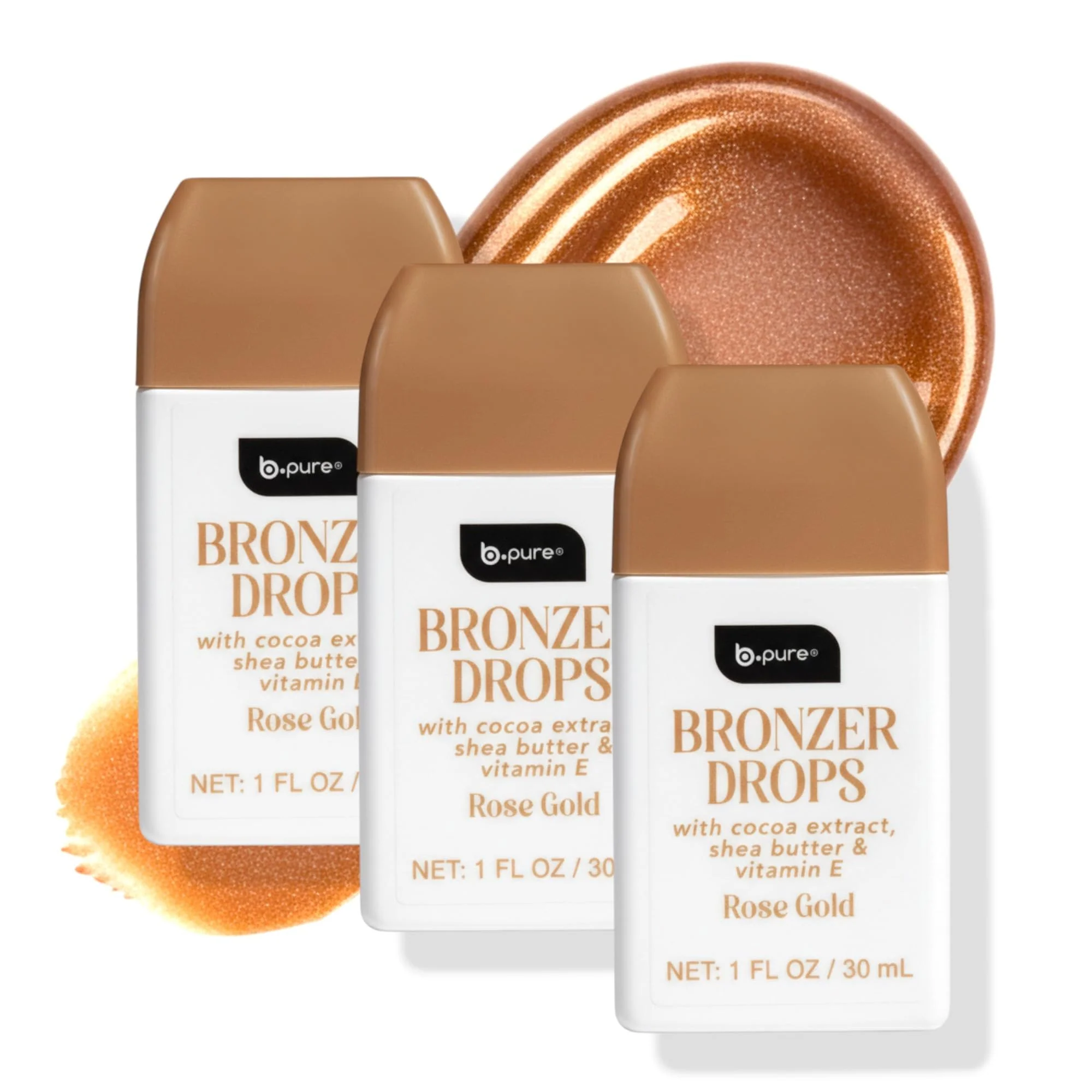 Refined b.pure Moisturizing Bronzer Drops Rose Gold Tinted Face Skin Glow Enhancer 1 oz 3-Pack Recyclable