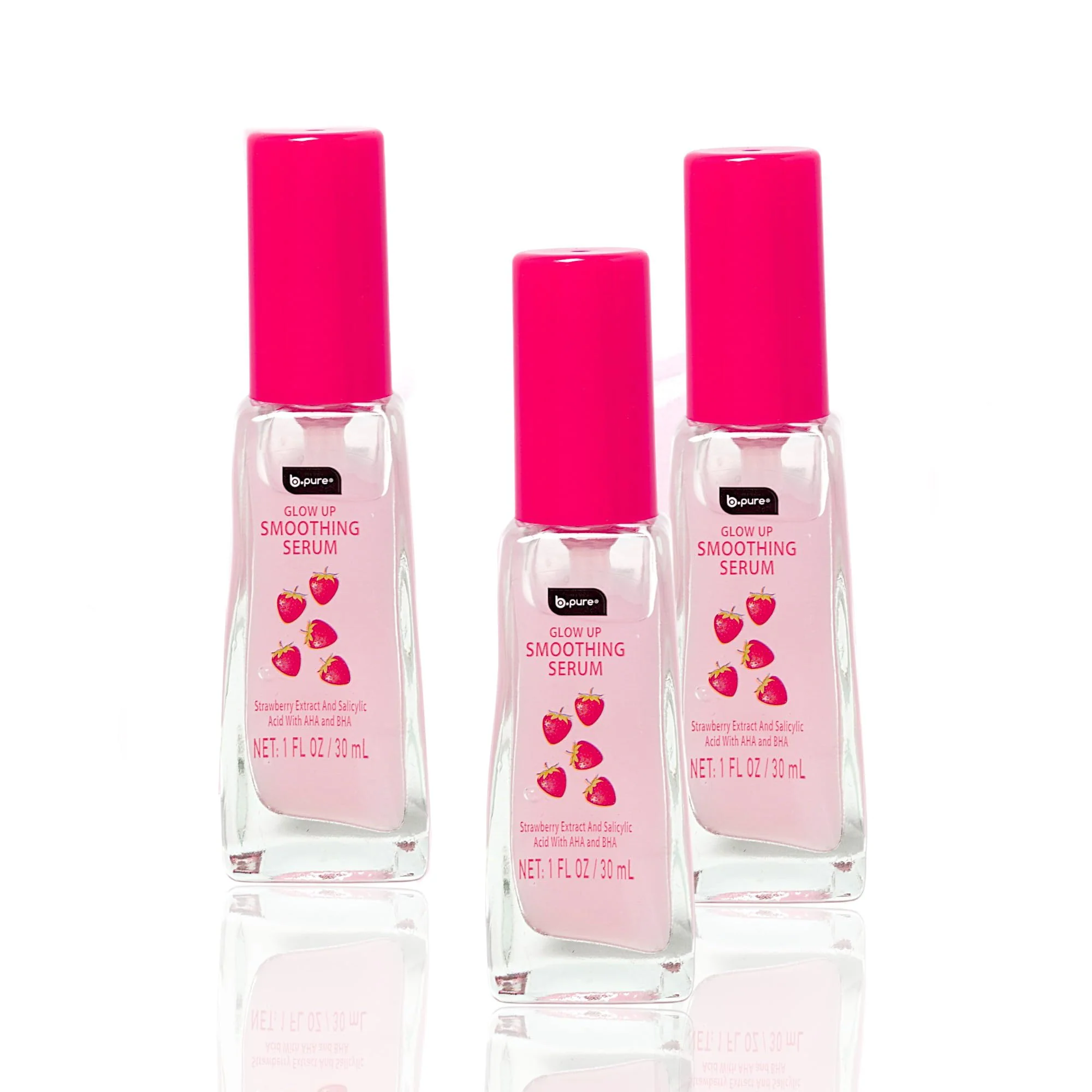 Elite b.pure Glow Up Strawberry Smoothing Exfoliating Face Serum Strawberry Extract Salicylic Acid AHA BHA 1 oz 3-Pack Effective