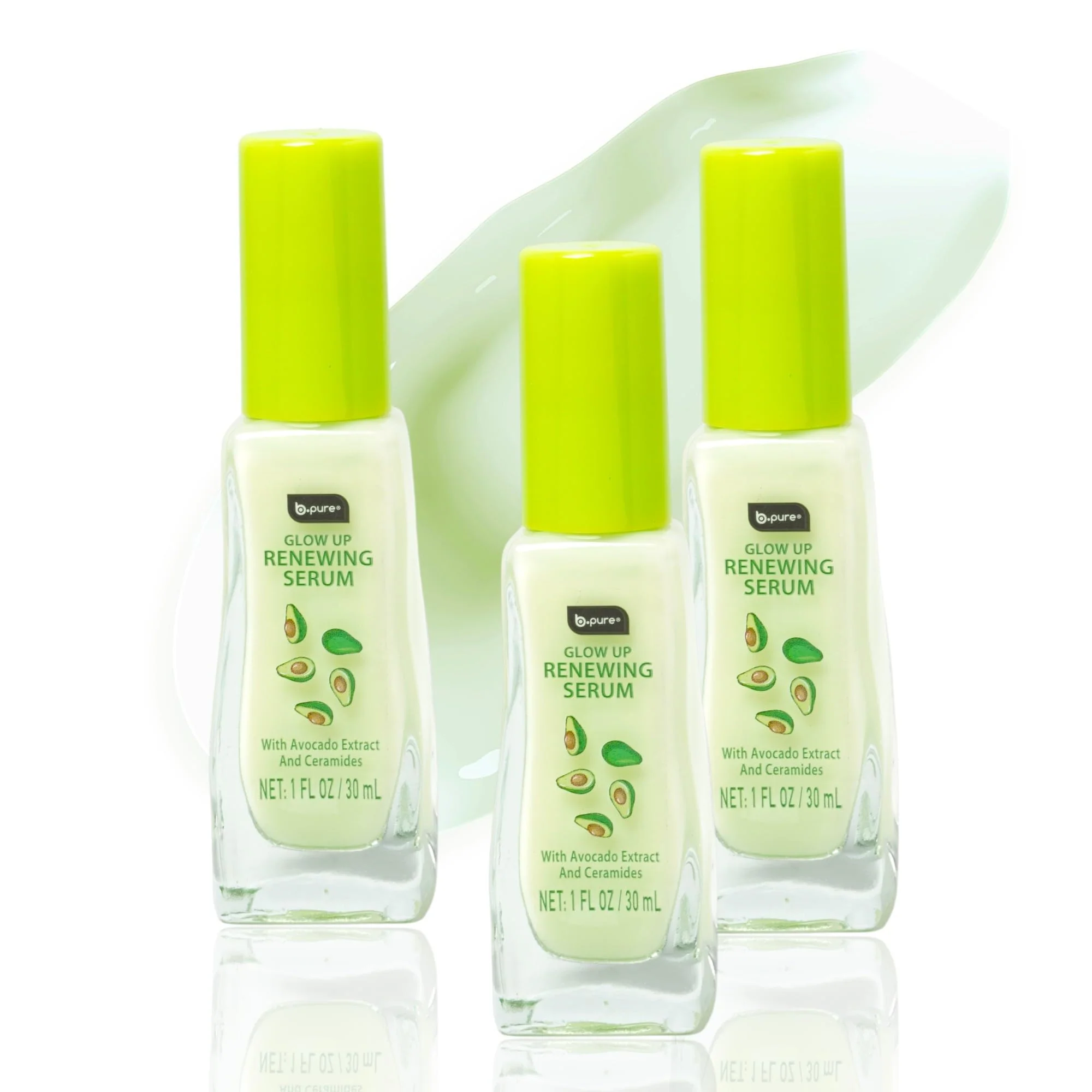 Genuine b.pure Glow Up Avocado Renewing Strengthening Face Serum Avocado Extract Ceramides 1 oz 3-Pack Secure
