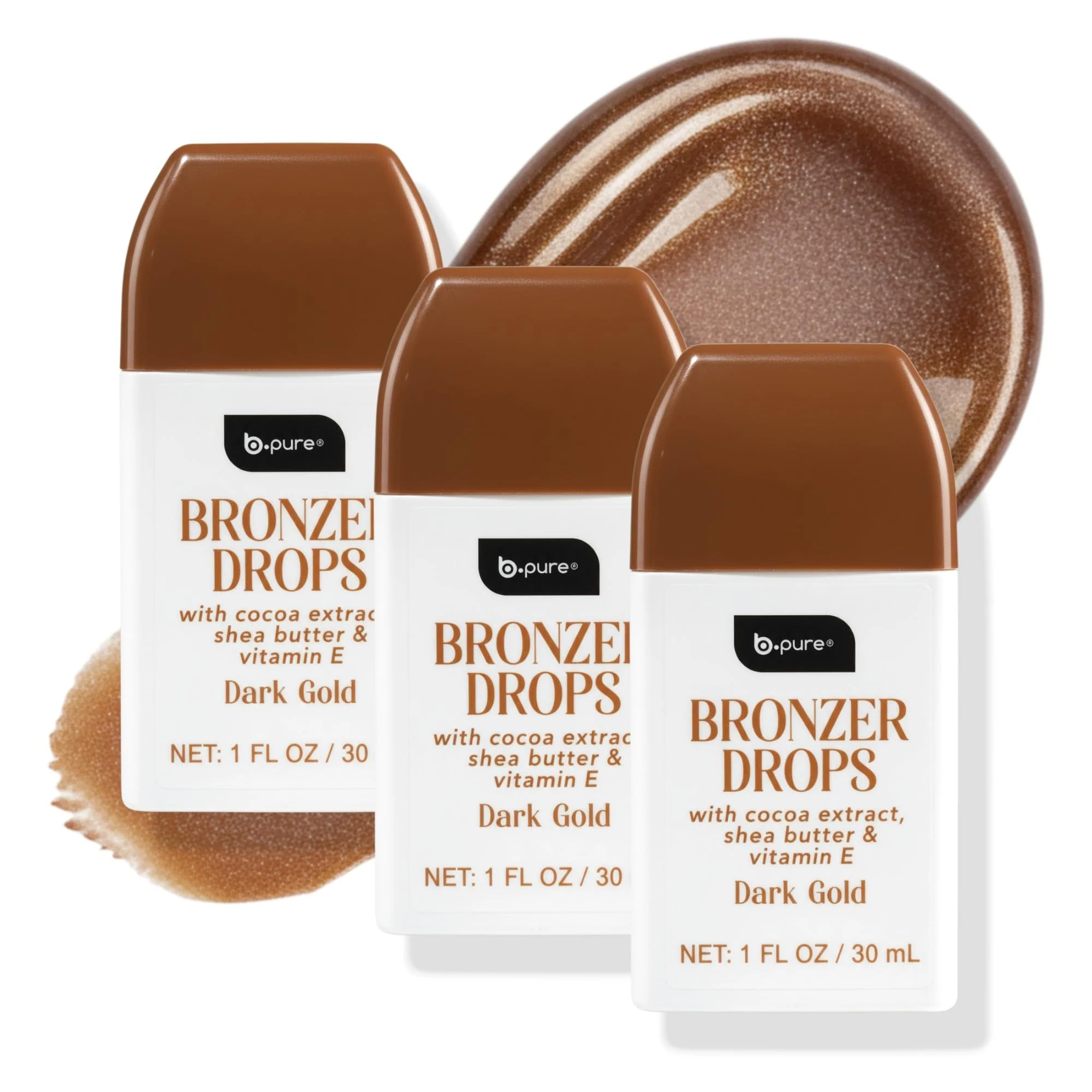 Refined b.pure Moisturizing Bronzer Drops Dark Gold Tinted Face Skin Glow Enhancer 1 oz 3-Pack Secure