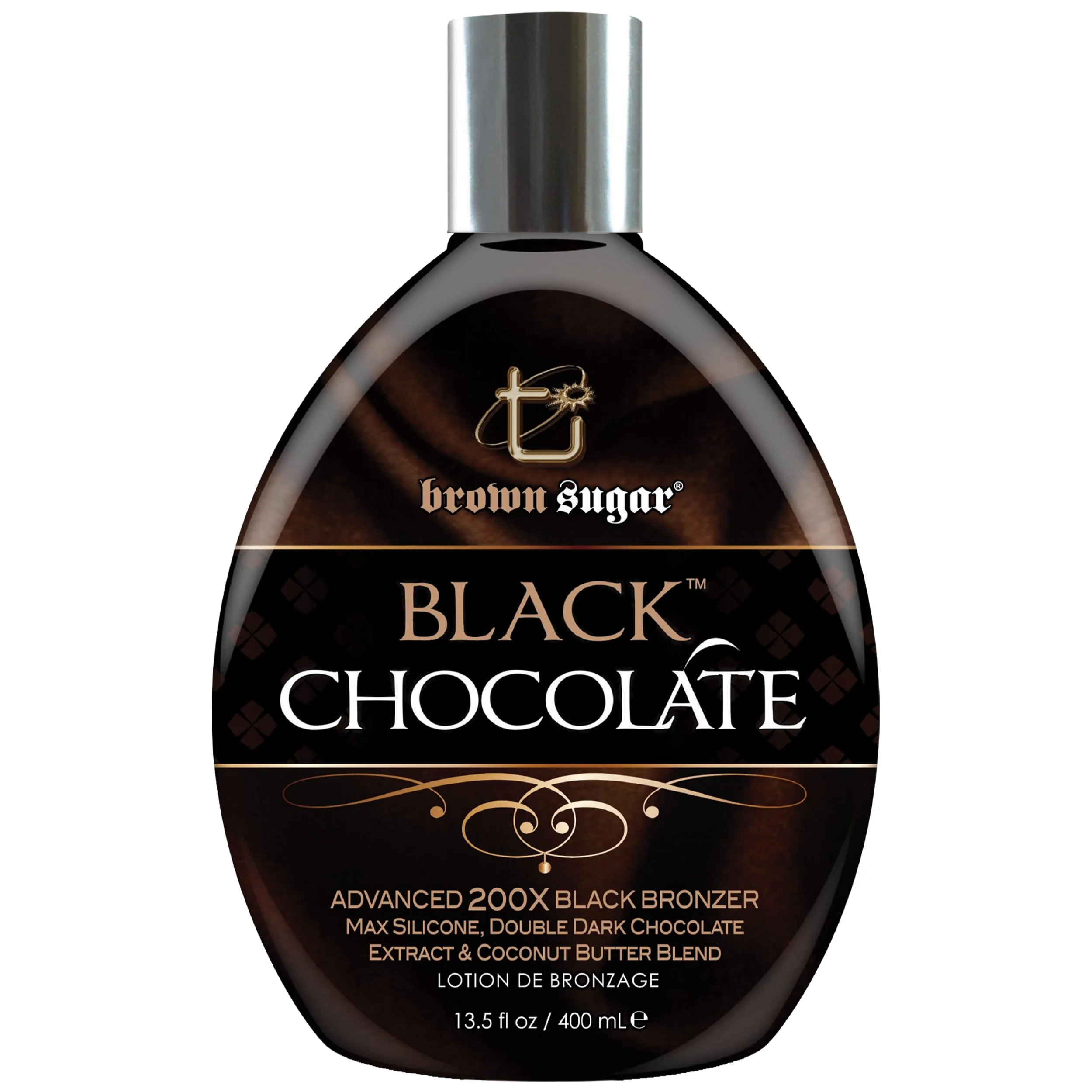 Reusable Brown Sugar Black Chocolate Tanning Lotion Advanced 200X Black Bronzer with Double Dark Chocolate Extract Organic Butters 13.5 Fl Oz Original