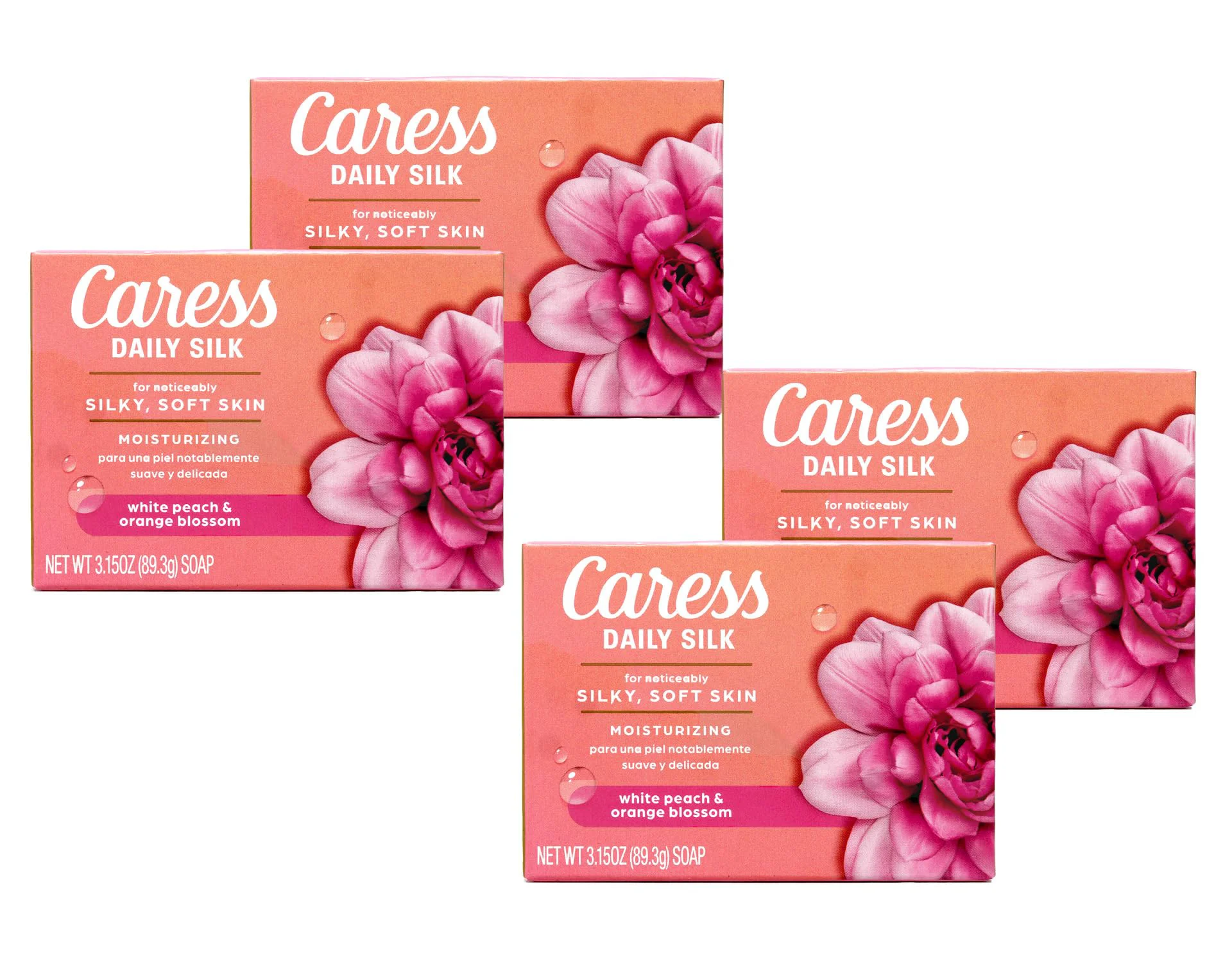 Comfortable Caress Daily Silk White Peach Orange Blossom Moisturizing Beauty Bar Soap 3.15 OZ - 4 Pack Reliable