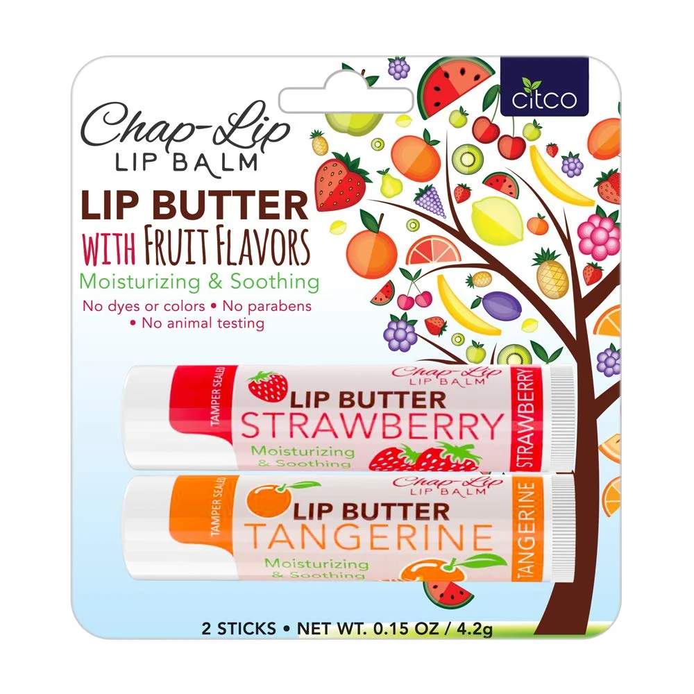 Outstanding CHAP-LIP Lip Butter Lip Balm with Fruit Flavors Cocoa Butter Coconut Oil Moisturizing Vitamin E Total Hydration Treatment Soothing Lip Therapy Artisan