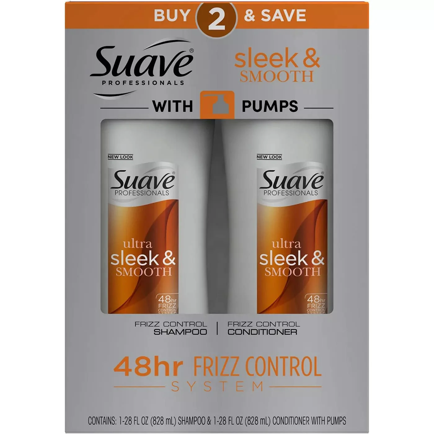 Long-Lasting SUAVE HAIR Professionals Sleek Shampoo And Conditioner With Pump 28 Ounce Prestigious