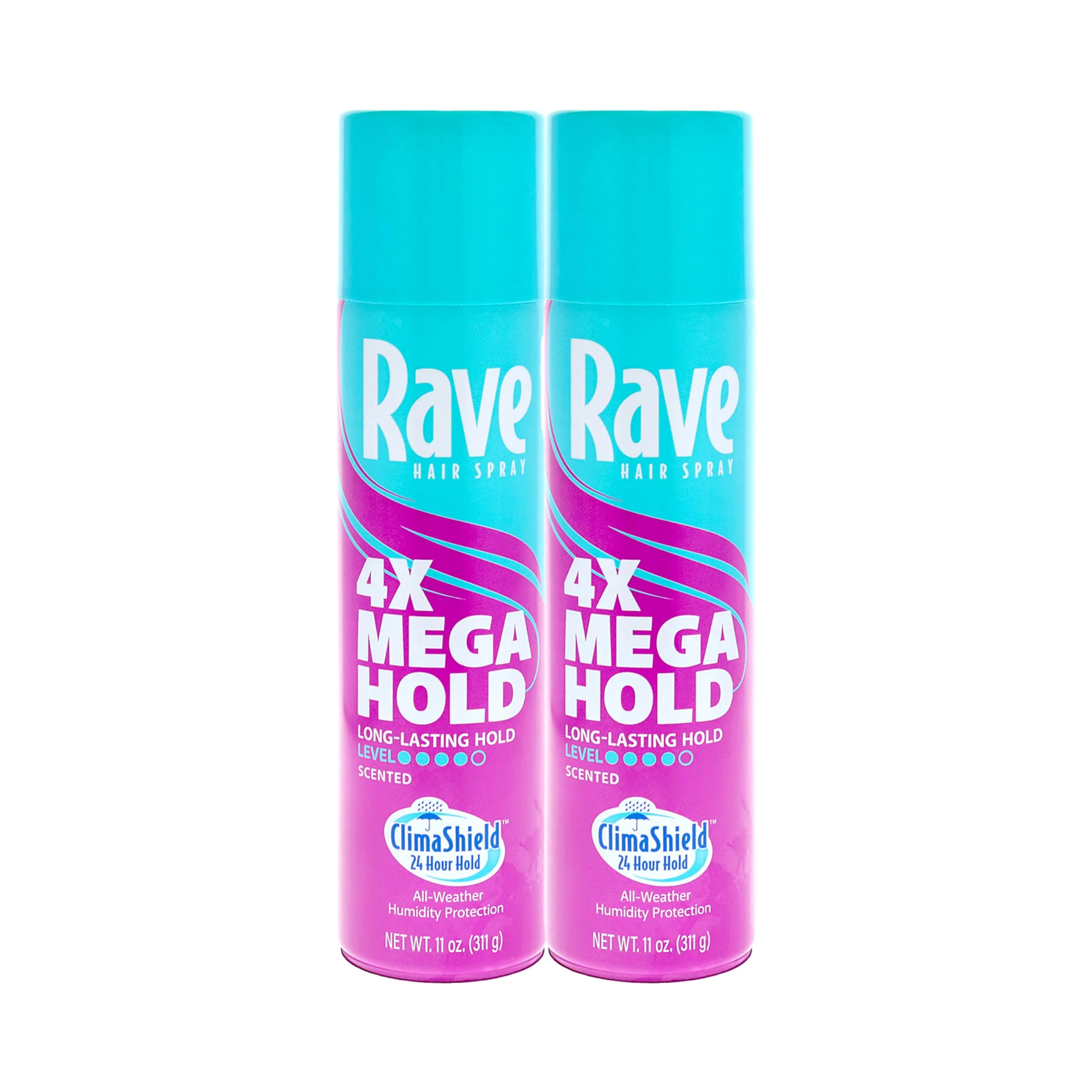 High-Quality Rave 4X Mega Long-Lasting Firm Hold Scented Hair Spray for Heat Protection Volume and Shine - ClimaShield for Extra Humidity Minimizes Frizz - 2 pc Soft