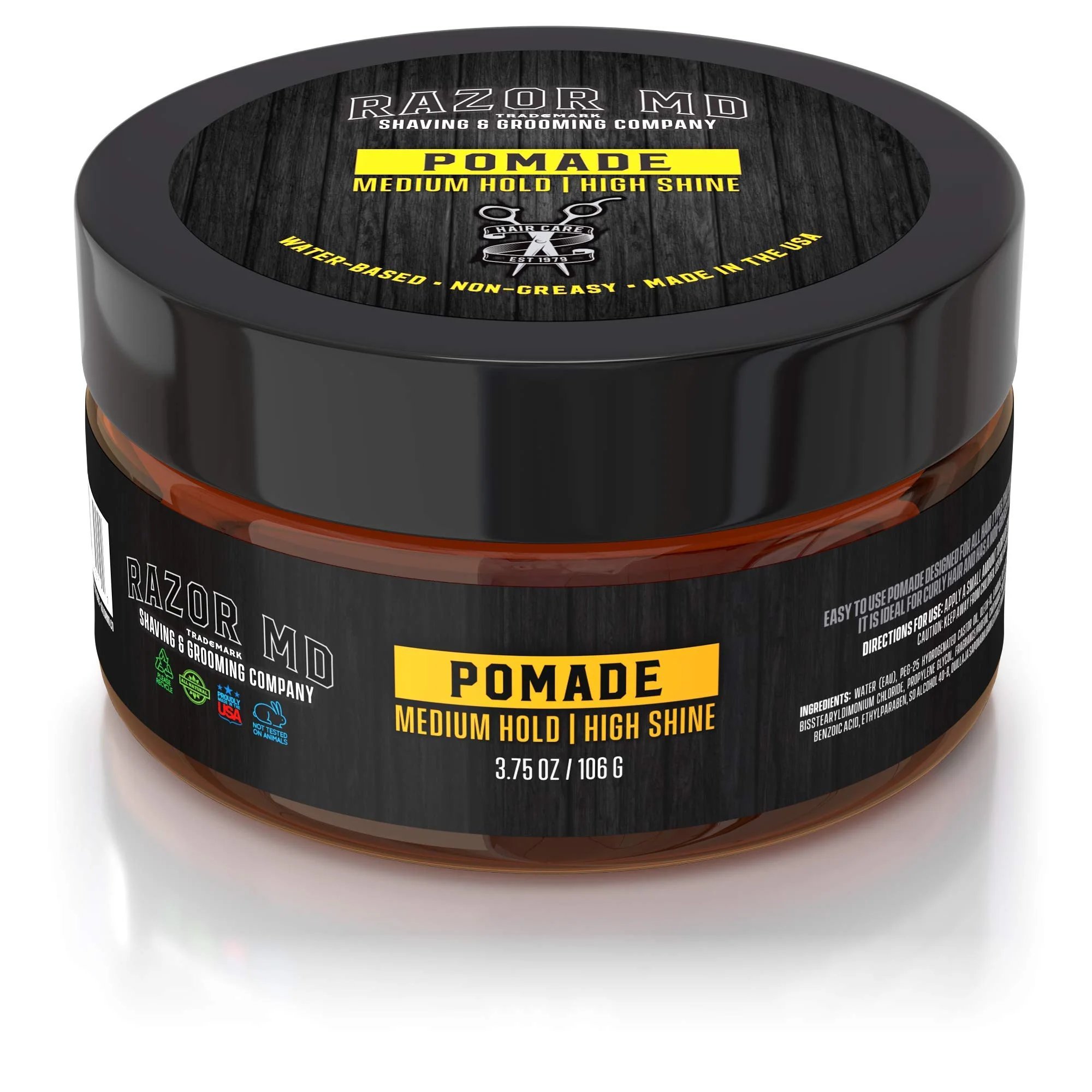 Quality Razor MD Natural Water Based Hair Pomade for Men With High Shine and Slickback Finish Medium Strong Hold Hair Products for Mens with Curly Casual