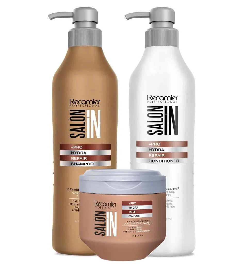 Relaxed Recamier Professional Salon In Pro Hydra Repair Hair 3 pack kit - Shampoo 33.8oz Conditioner 33.8oz Deep Treatment Mask 10.58oz Efficient
