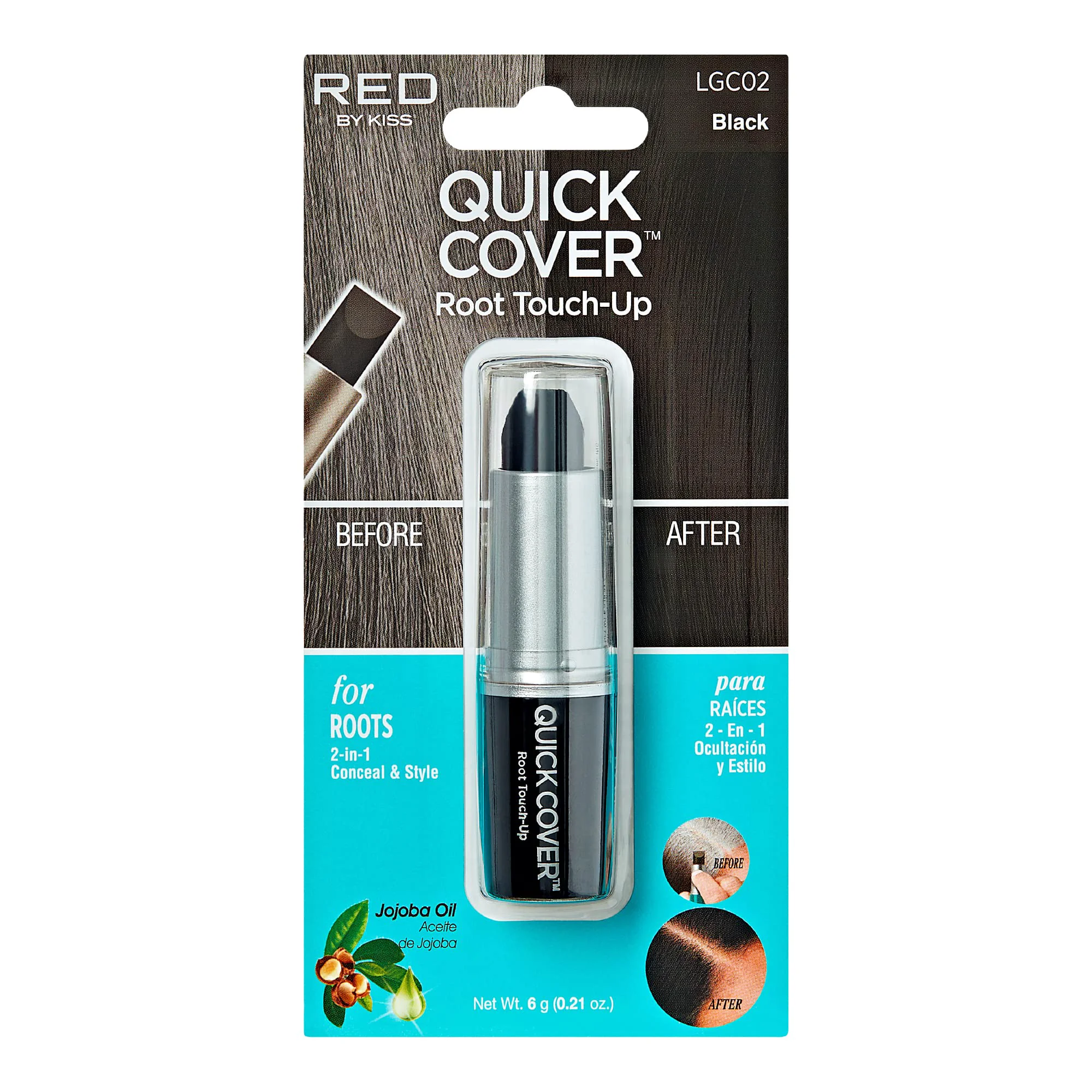 Organic RED by Kiss Quick Cover Root Touch Up Stick Water-Resistant Temporary Gray Hair Concealer with Brush for Roots and Beard Long-Lasting Coverage Easy Premium