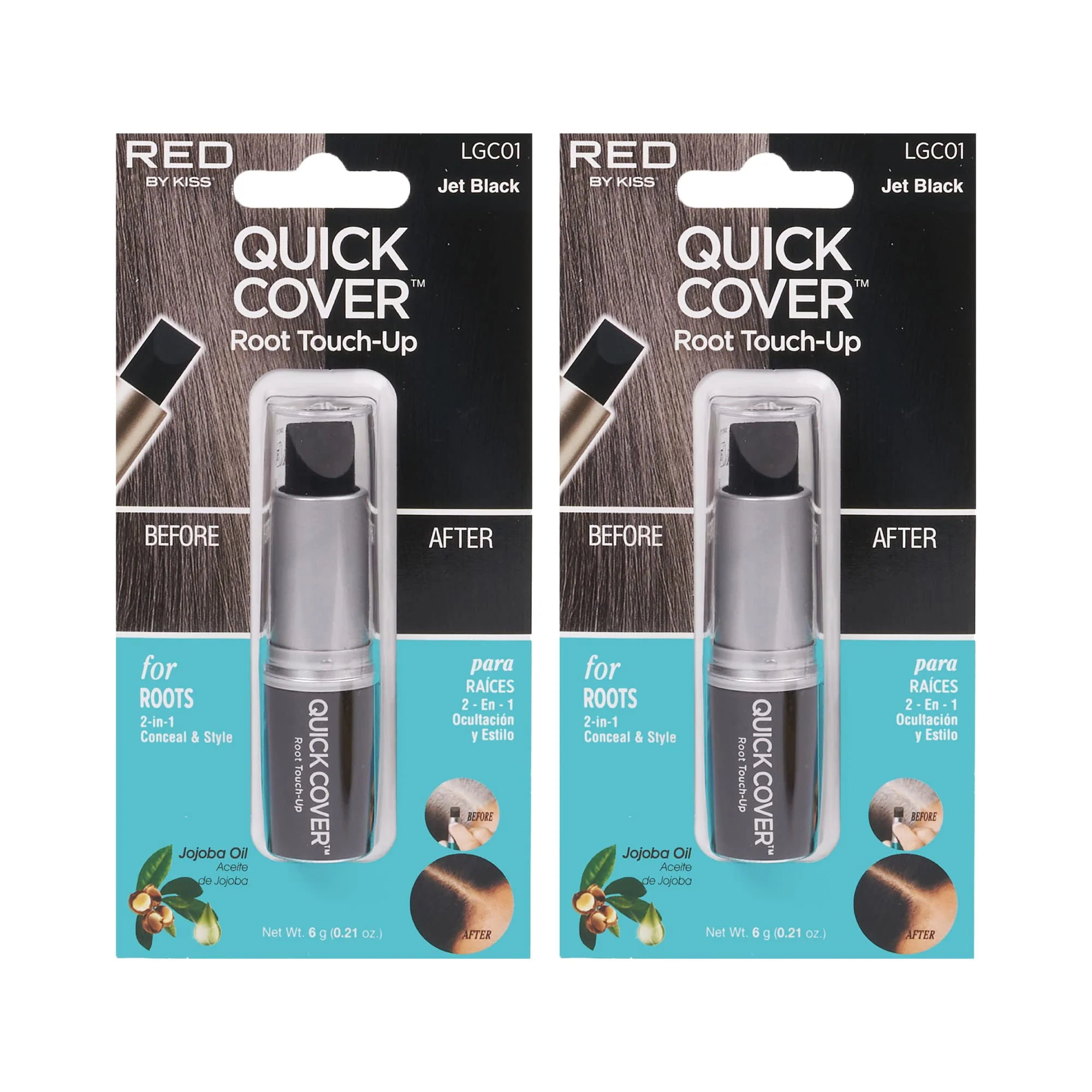Powerful RED by Kiss Quick Cover Root Touch Up Stick Water-Resistant Temporary Gray Hair Concealer with Brush for Roots and Beard Long-Lasting Coverage Easy Secure