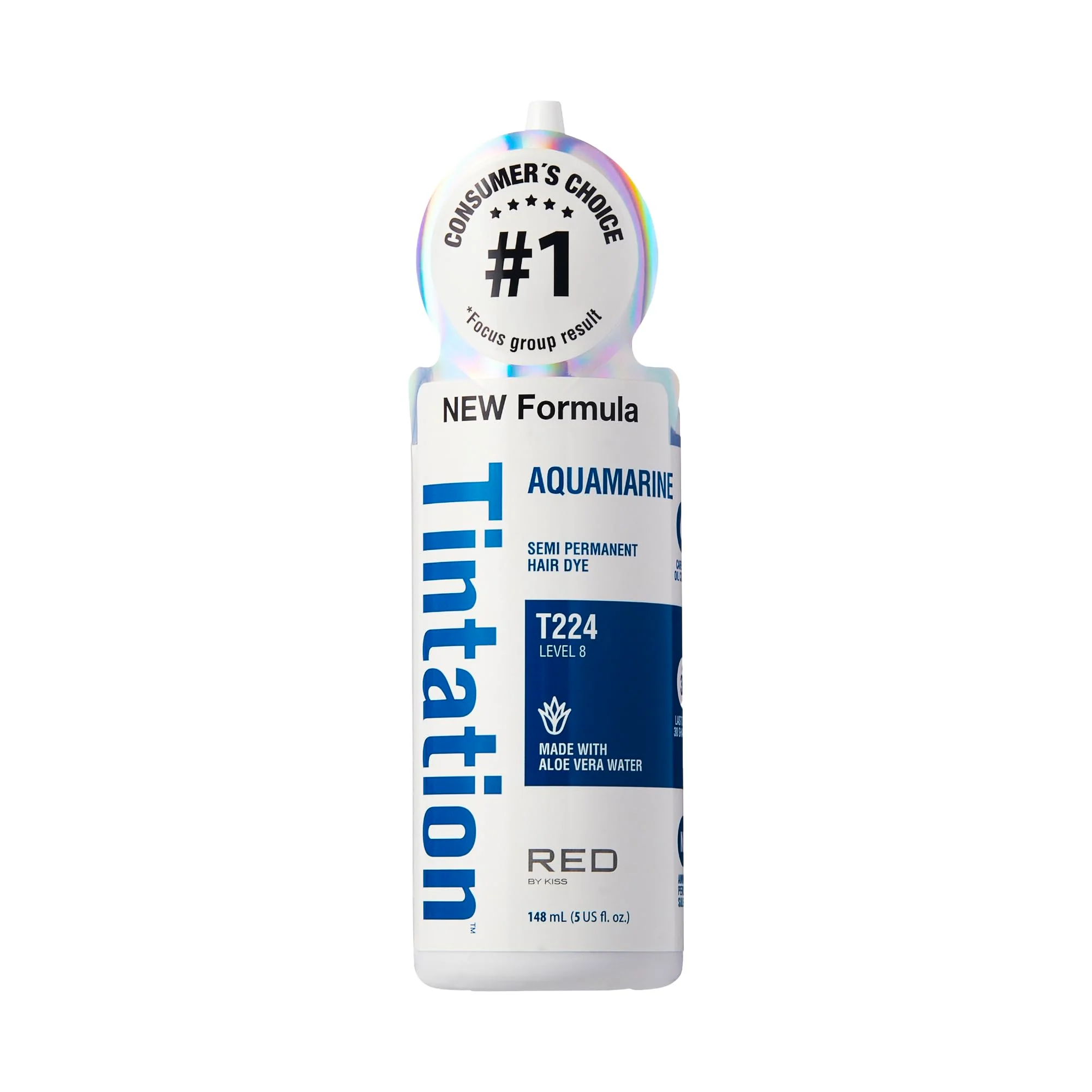 Recyclable Red by Kiss Tintation Semi-Permanent Hair Color Aloe Vera Water Based Argan Oil Olive Oil Collagen Keratin Long-Lasting Color Dye Aquamarine Detailed