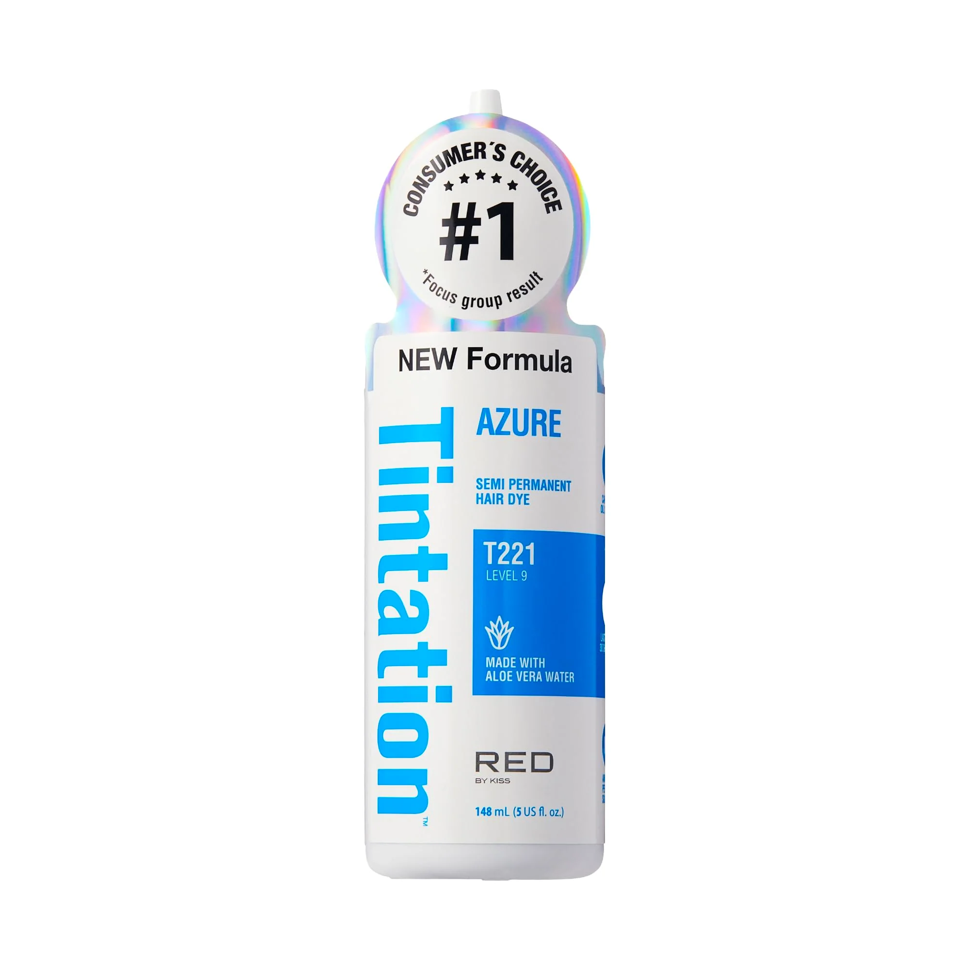 High-End Red by Kiss Tintation Semi-Permanent Hair Color Aloe Vera Water Based Argan Oil Olive Oil Collagen Keratin Long-Lasting Color Dye Azure 5 Fl Fast