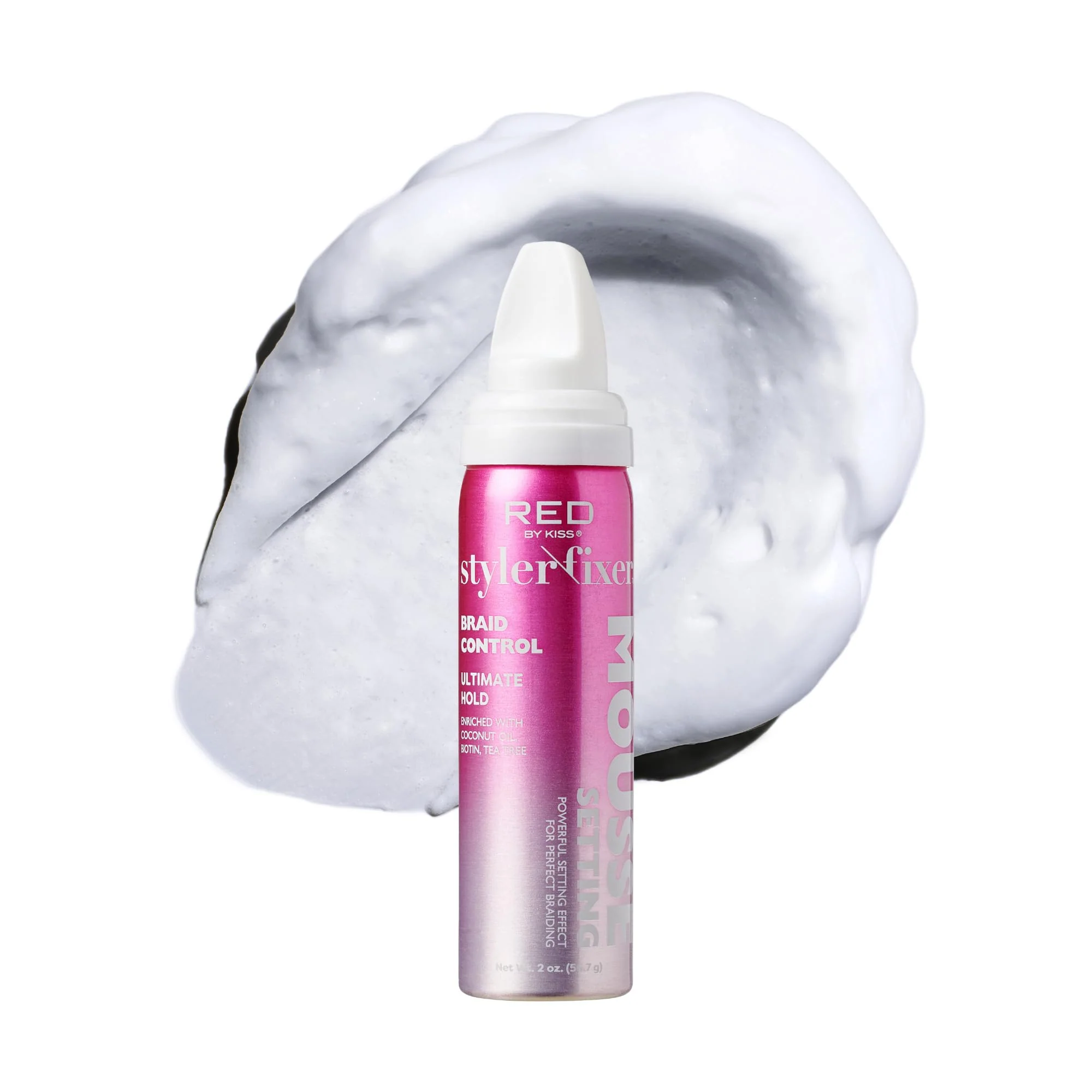 Fine Crafted Red by Kiss Setting Mousse Braid Frizz Control Curl Definition Shine Maximize Volume Hold Long Lasting Non Sticky Creamy Foam Style Comfortable