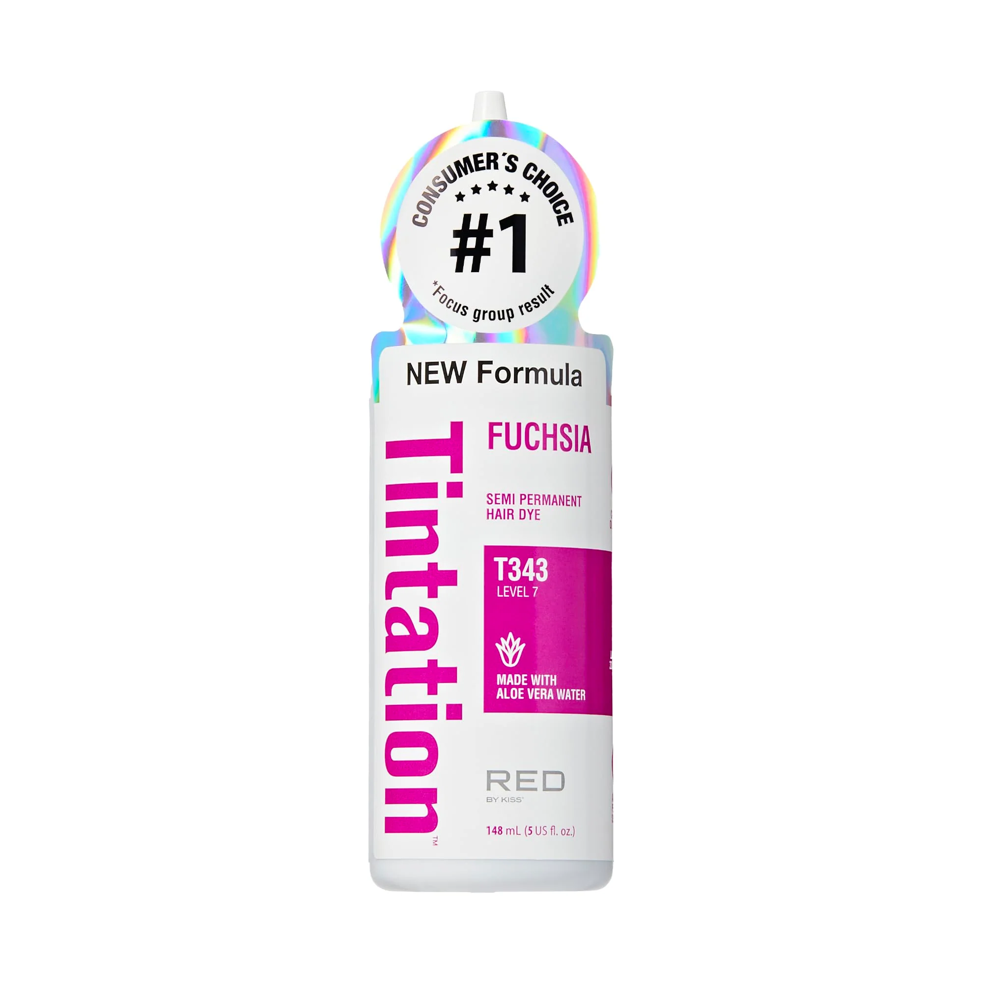 Solid Red by Kiss Tintation Semi-Permanent Hair Color Aloe Vera Water Based Argan Oil Olive Oil Collagen Keratin Long-Lasting Color Dye Fuchsia 5 Reliable