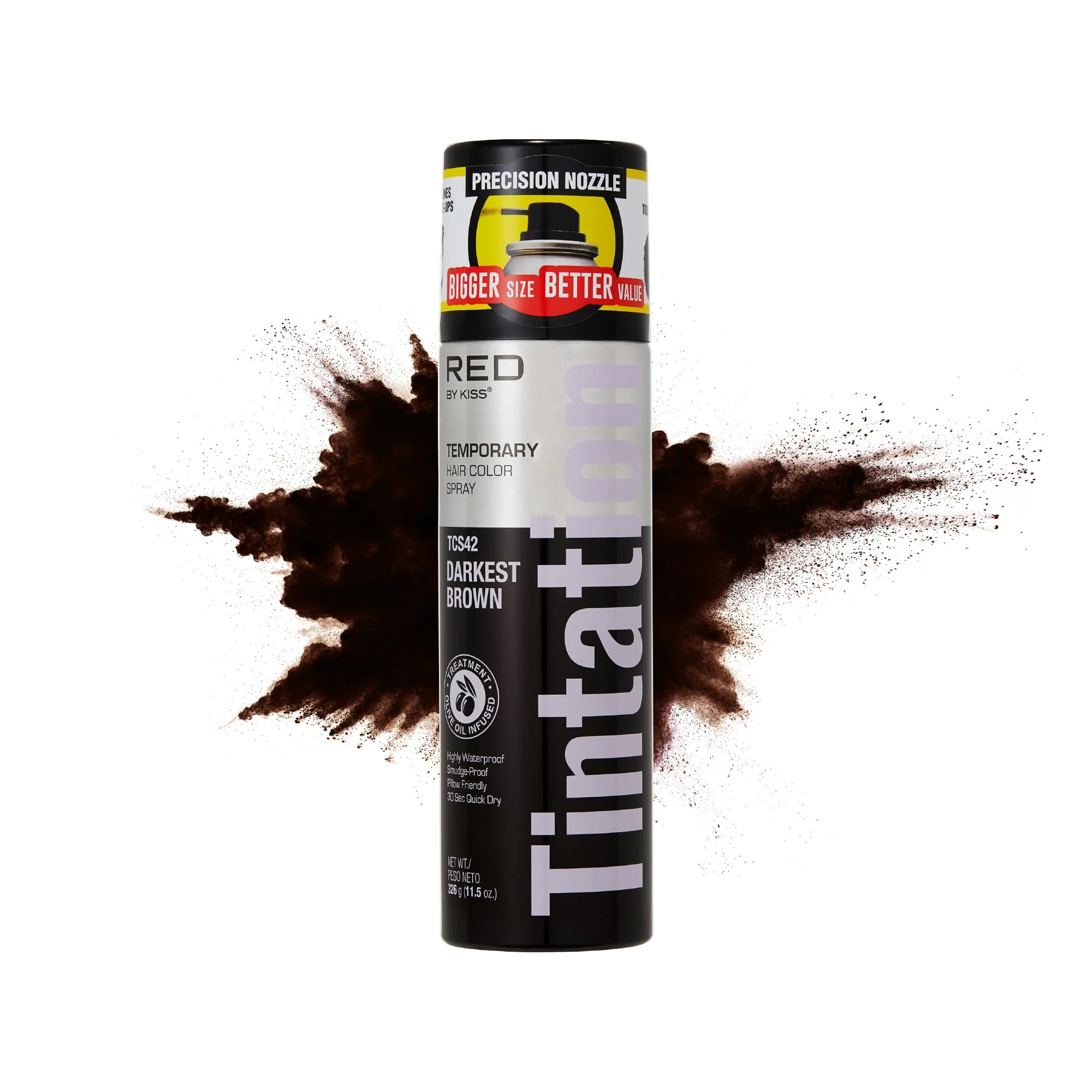 Stylish RED by Kiss Tintation Temporary Hair Color Spray Extra Large Size Instant Gray Root Cover Up Water-Resistant Smudge-Proof Hairline Barber Professional