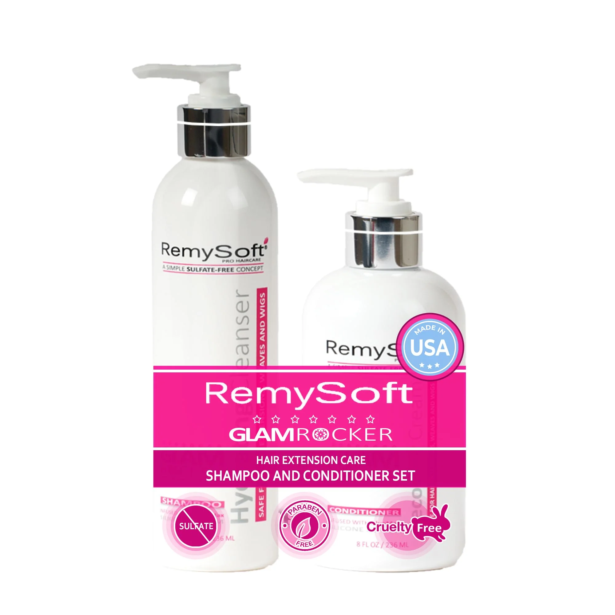 Excellent RemySoft Glam Rocker Hydrating Cleanser Recovery Cream Duo - Safe for Hair Extensions Weaves and Wigs - Salon Formula Shampoo and Conditioner Combo Selected