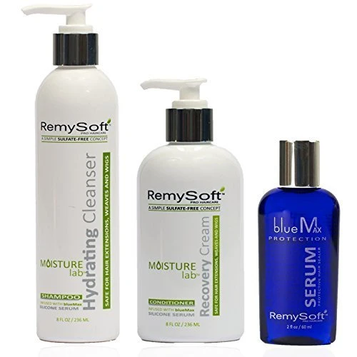 Eco-Friendly RemySoft Sulfate- 3-Step Detangling Kit Hydrating Shampoo Recovery Conditioner Serum for Human Synthetic Extensions Wigs Weaves Lace Fronts Authentic