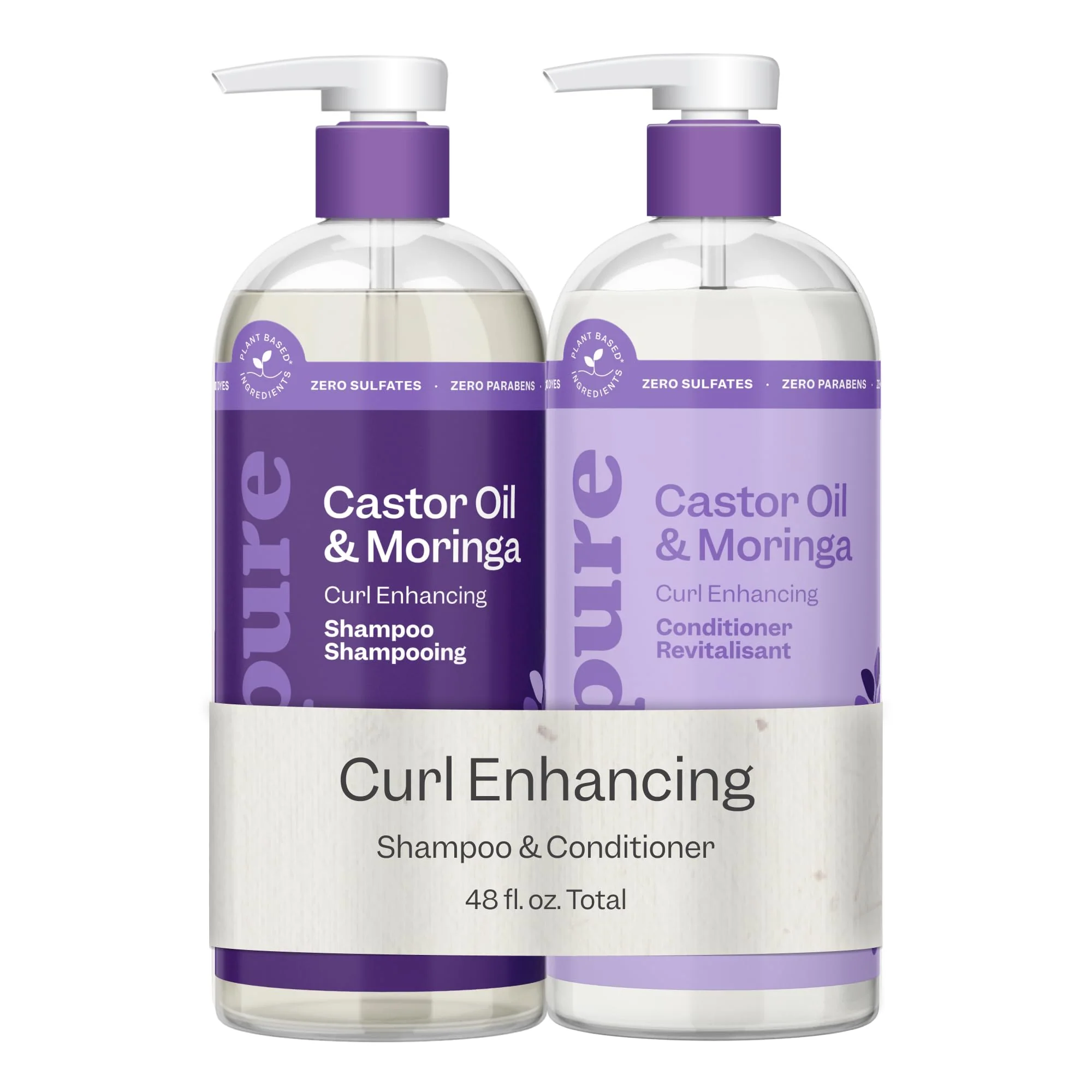 Modern Renpure Castor Oil Moringa Shampoo and Conditioner Set Plant-Based Curl Enhancing Moisturized Manageable Frizz- Curls -Castor Moringa High-End