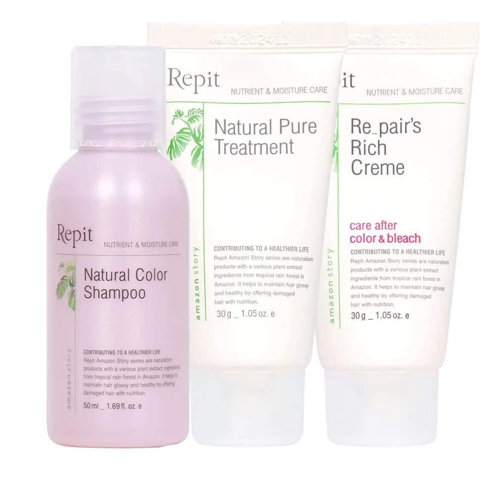 Original Repit Travel Size Nature Color Shampoo Treatment Rich Cream Set Contains Sacha Inchi Omega 3 6 9 for All Hair Types Restore Dry and Damaged Hair High-Grade