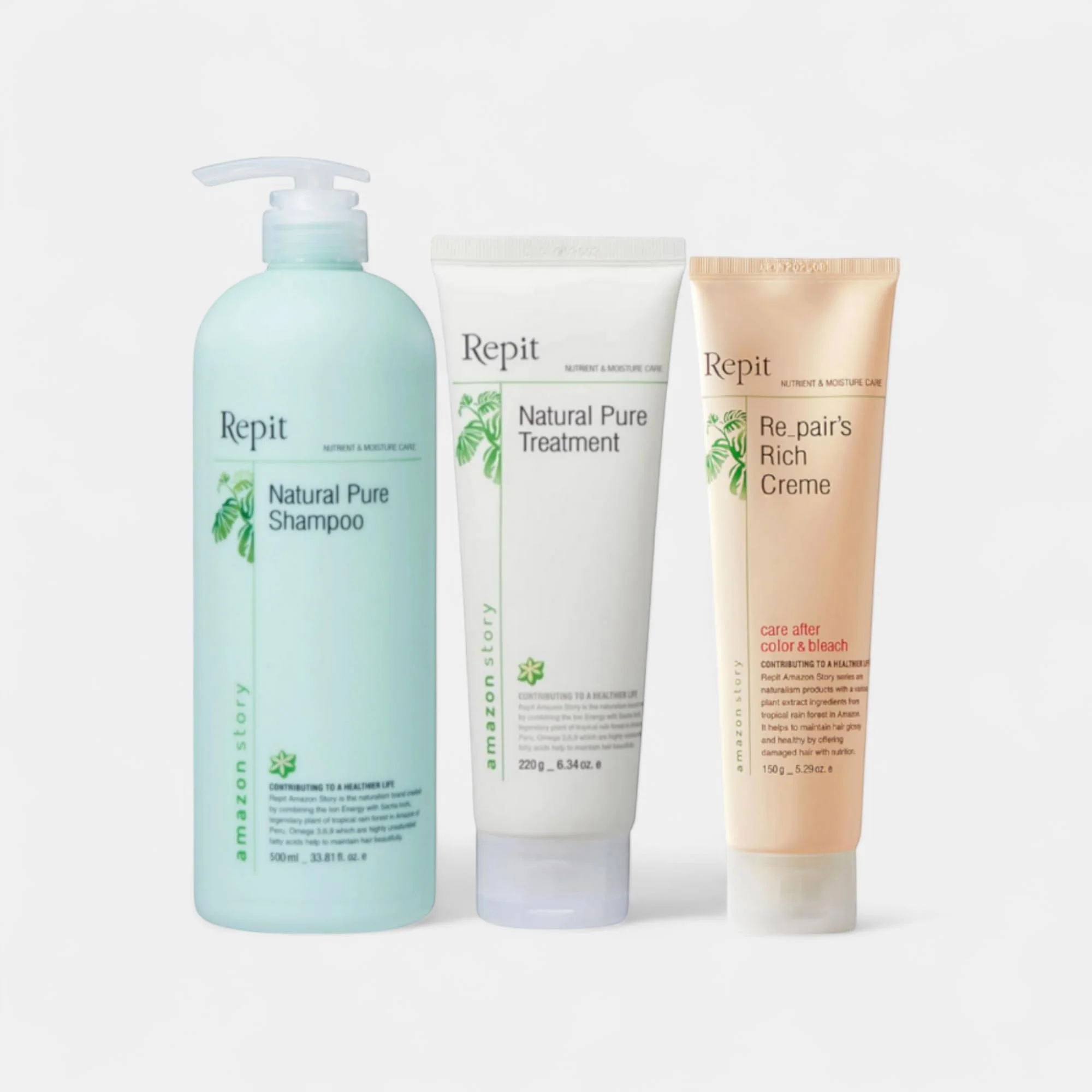 Top-Quality Repit Hair Care 3 Step Routine Set - Shampoo 16.9 fl oz Treatment 7.76 fl oz Rich Crème - Restore Dry Damaged Color-Treated Hair - Sulfate Practical