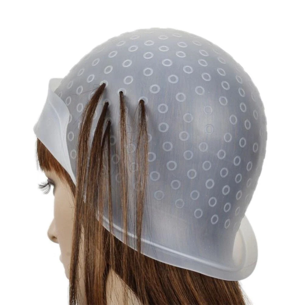 Fast Reusable Silicone Hair Coloring Highlighting Cap Hair Dyeing Cap with Metal Hook for Hair Salon Tools Hairdressing Highlighting Kit White Premium