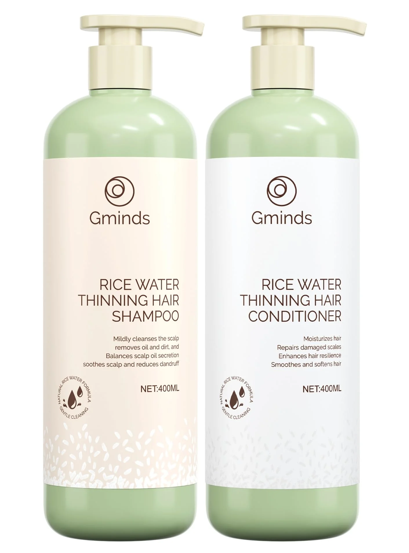 Elite Rice Water Hair Growth Shampoo Conditioner Large Size 400ml 13.5oz each - Women Men Easy-to-Use