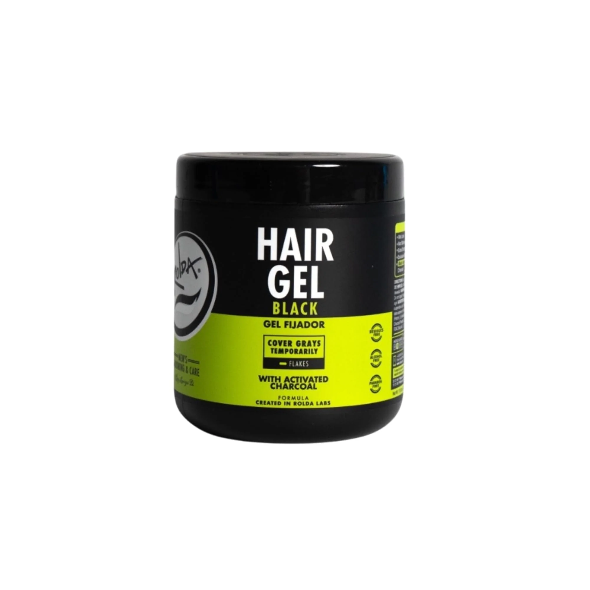 Excellent Rolda Black Hair Gel for Men - Medium Hold Styling Gel with Activated Charcoal for Wet Look - Covers Grays Enhances Black Hair - Flake Alcohol Smooth