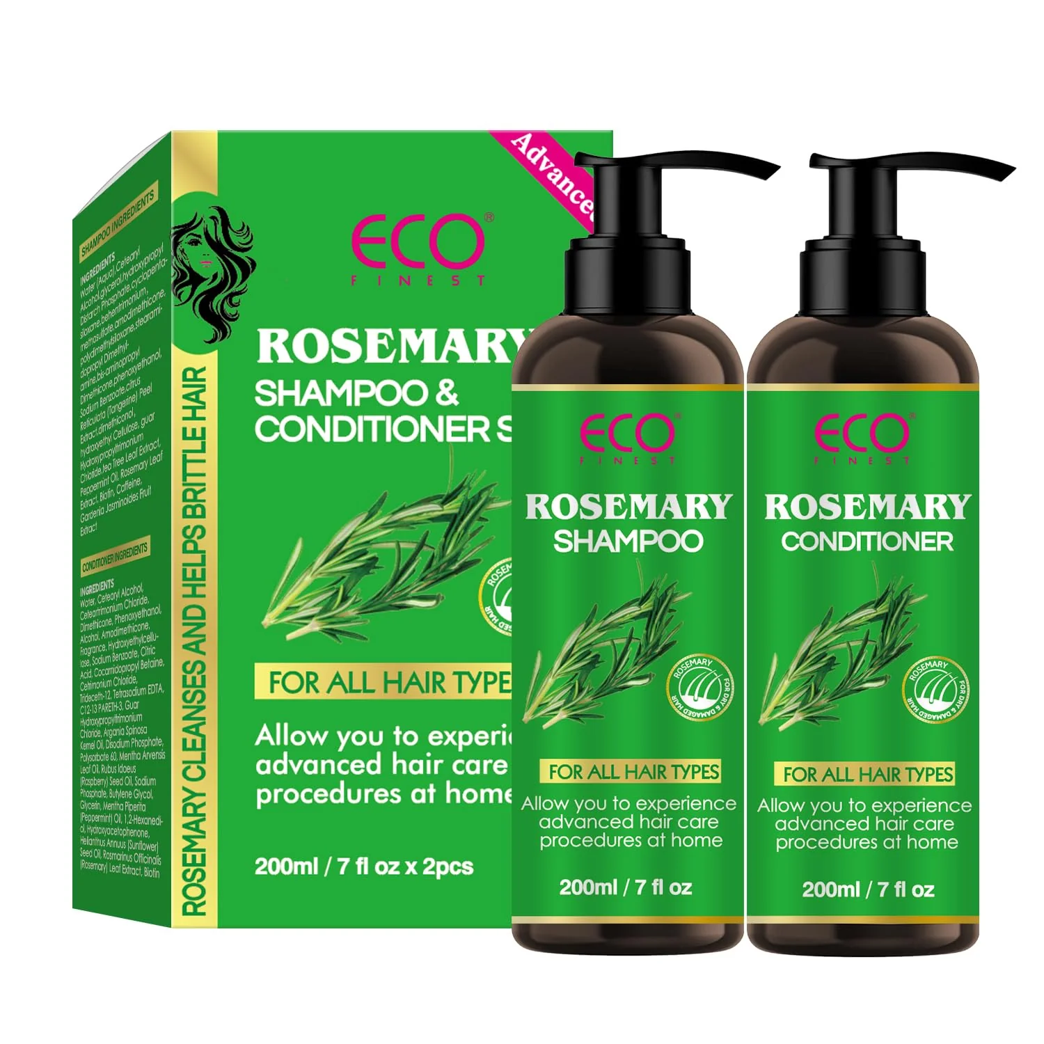 Contemporary Rosemary Hair Growth Shampoo Conditioner Set Infused with Tea Tree Oil Mint Biotin - Cleanses and Helps Strengthen Weak and Brittle Hair - Promotes Enhanced