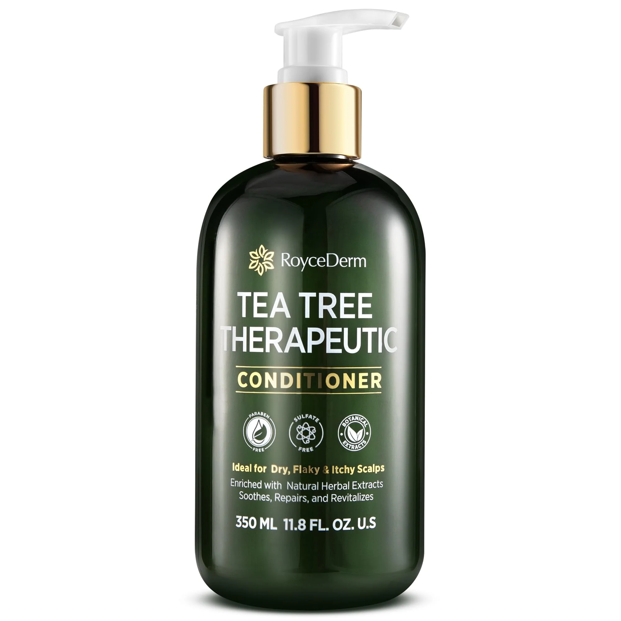 Solid RoyceDerm Tea Tree Conditioner Hydrating Soothing Botanical Formula with Tea Tree Aloe Camellia Seed Oil Paraben Sulfate Green