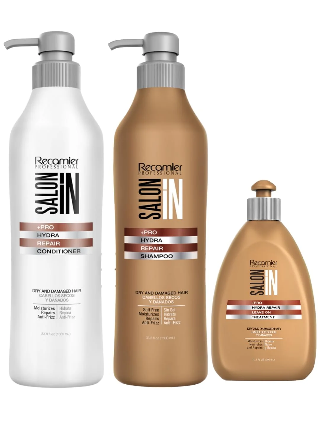 Trusted Salon In by Recamier Hydra Repair Kit - Shampoo Conditioner 33.8 fl oz Each Leave-In 10.1 fl oz Dry And Damaged Hair Unique