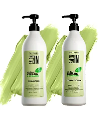 Authentic Salon In by Recamier - Vegan Keratin Hair Shampoo Conditioner Bundle Vegan Keratin Collagen Set with Shampoo 33.8 fl oz 1000 ml Fine