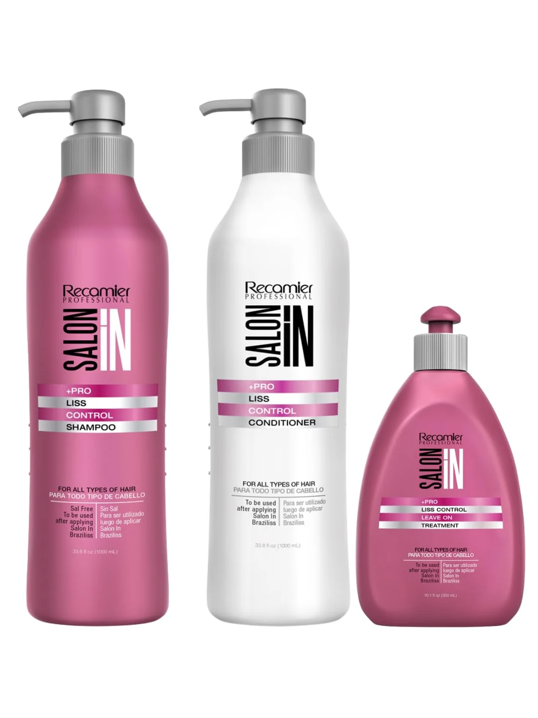 Reliable Salon In by Recamier Liss Control Hair Care Set - Includes Shampoo 33.8 fl oz Conditioner 33.8 fl oz and Leave-On Treatment Set 10.1 fl oz Secure