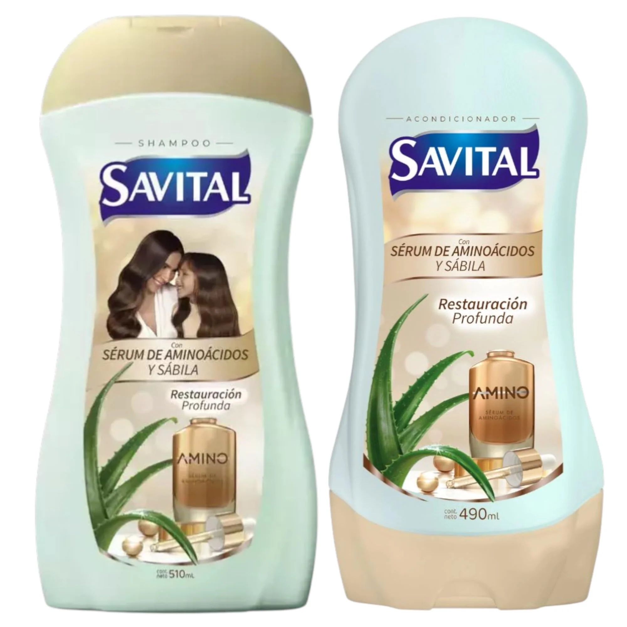 Powerful Savital Shampoo 510ml and Conditioner 490ml Set with Amino Acid Serum and Aloe - Daily Hair Care Duo for Soft Smooth and Shiny Hair Practical