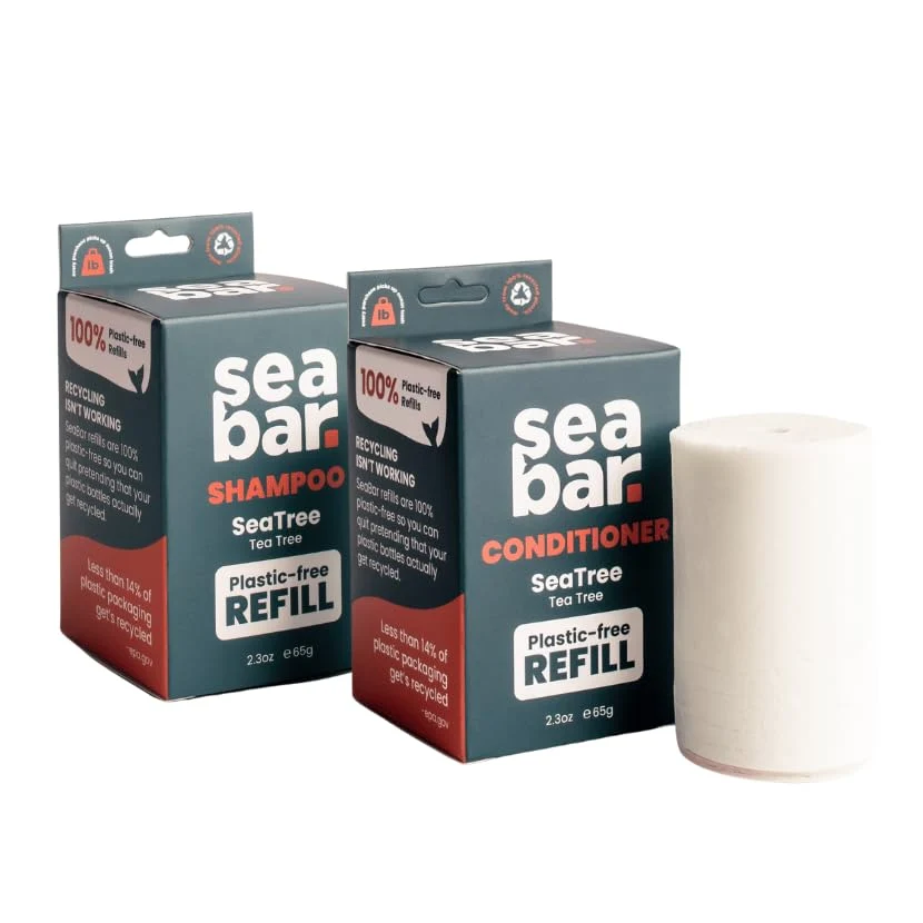 Elite SeaBar Shampoo Conditioner Bar REFILL SET - All Natural Hair Shampoo - Vegan Sulfate- Eco Friendly Zero Waste Reusable Packaging with Travel User-Friendly