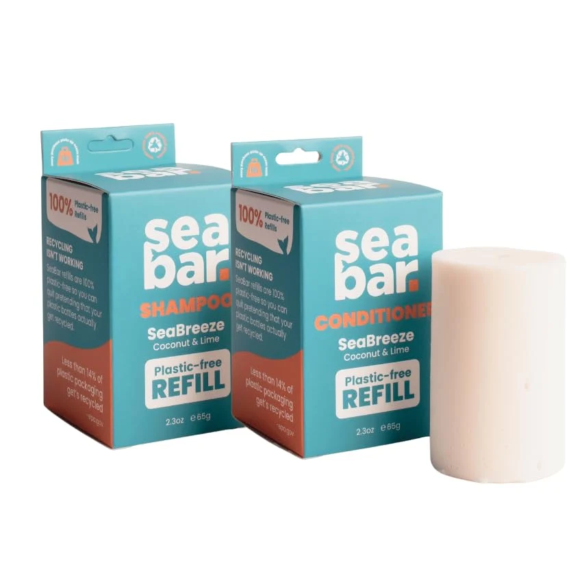 Relaxed SeaBar Shampoo Conditioner Bar Refill Set - All Natural Hair Shampoo - Vegan Sulfate- Eco Friendly Zero Waste Reusable Packaging with Travel Smooth
