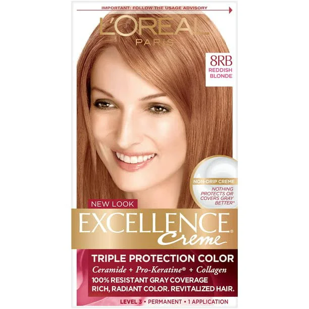 Lightweight L'O Paris Excellence Creme Permanent Triple Care Hair Color 8RB Medium Reddish Blonde Fashionable