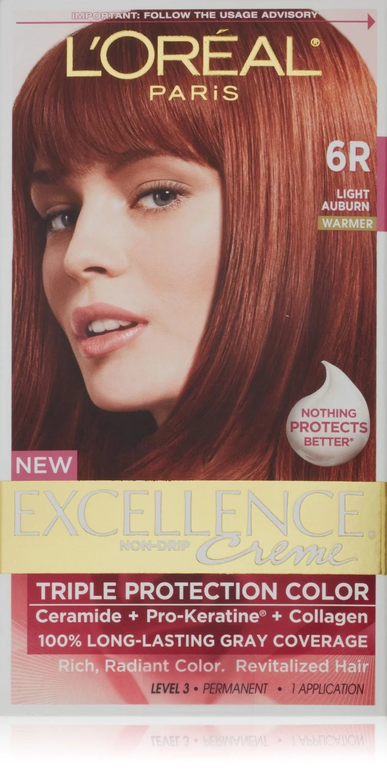 First-Class L'O Paris Excellence Creme Triple Protection Hair Color Light Auburn Warmer 6R 1 ea Pack of 2 Organic