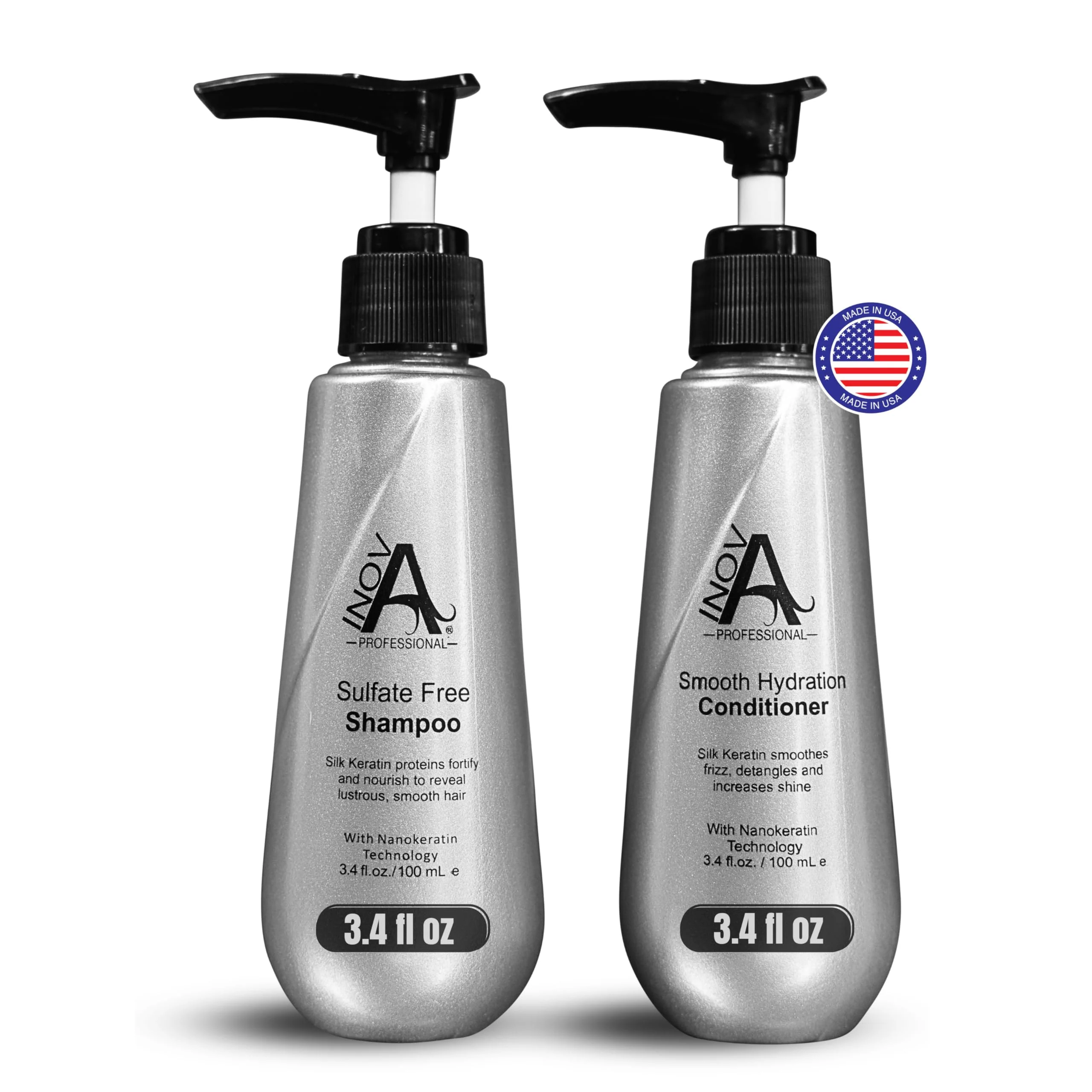 Minimalist Inova Professional Silk Keratin Shampoo Conditioner Set - Smooth Protection Sulfate- Shampoo Smooth Hydration Conditioner 3.4 Oz gray Practical